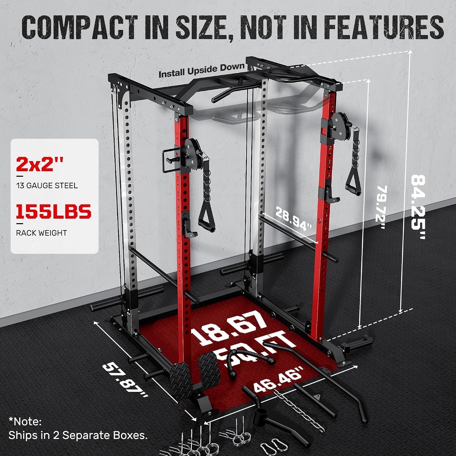 image:imageDP01 Power Cage 2000LBS Squat Rack with Cable Crossover and Dual Independent Pulley System Full Cage for Full Body Training Power Rack with More Training Attachments for Home GymRed