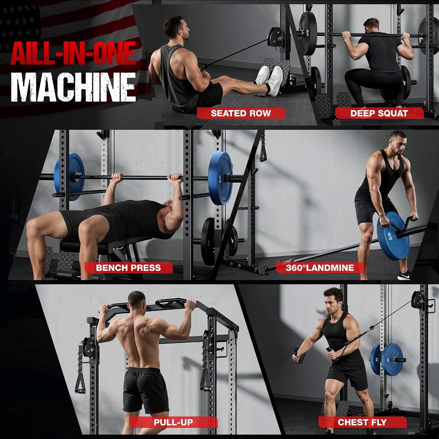 image:imageDP01 Power Cage 2000LBS Squat Rack with Cable Crossover and Dual Independent Pulley System Full Cage for Full Body Training Power Rack with More Training Attachments for Home GymBlack
