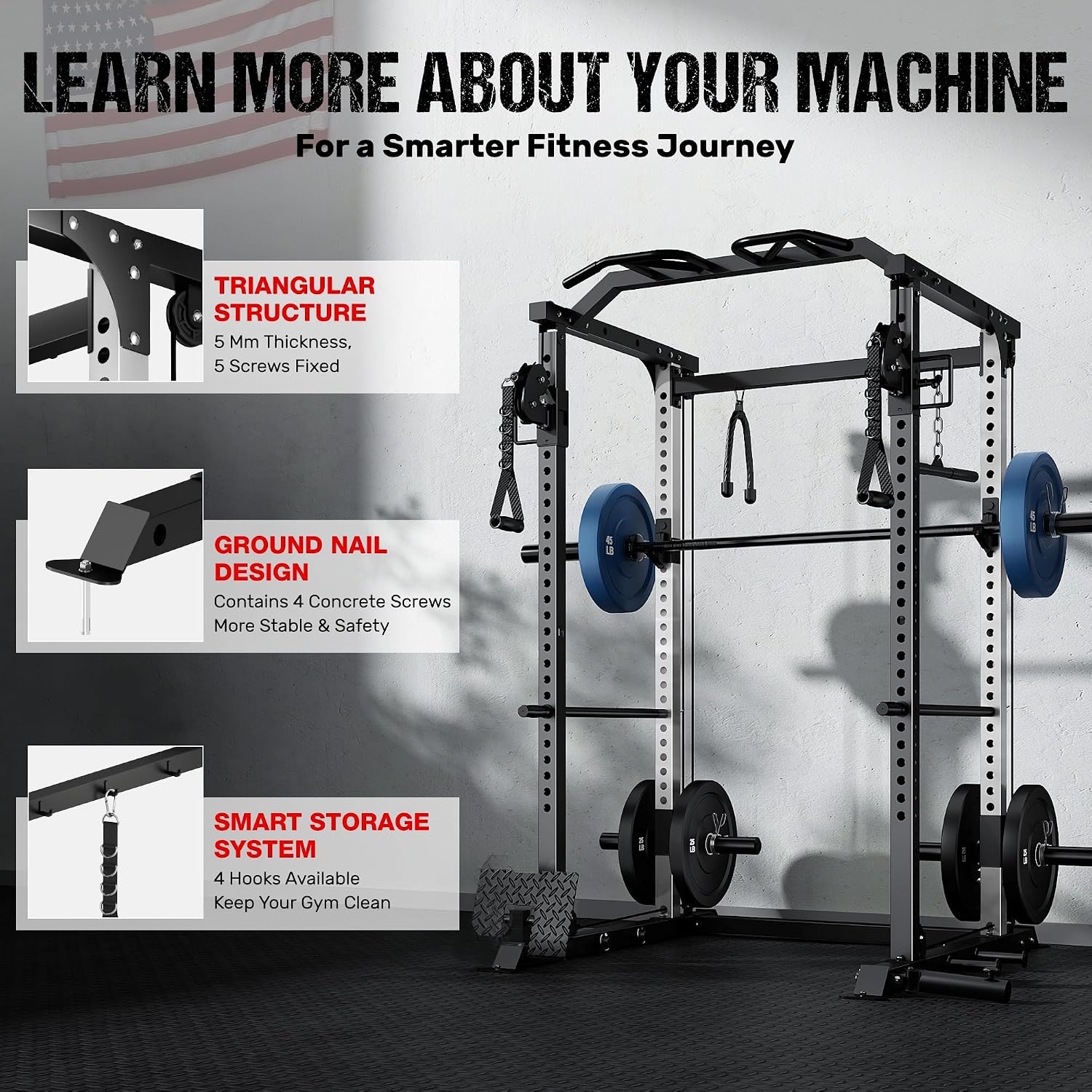 image:imageDP01 Power Cage 2000LBS Squat Rack with Cable Crossover and Dual Independent Pulley System Full Cage for Full Body Training Power Rack with More Training Attachments for Home GymBlack