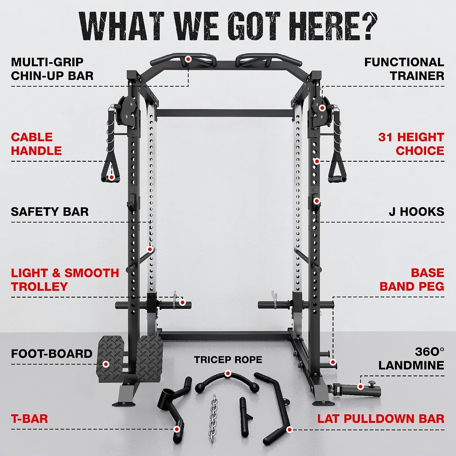 image:imageDP01 Power Cage 2000LBS Squat Rack with Cable Crossover and Dual Independent Pulley System Full Cage for Full Body Training Power Rack with More Training Attachments for Home GymBlack