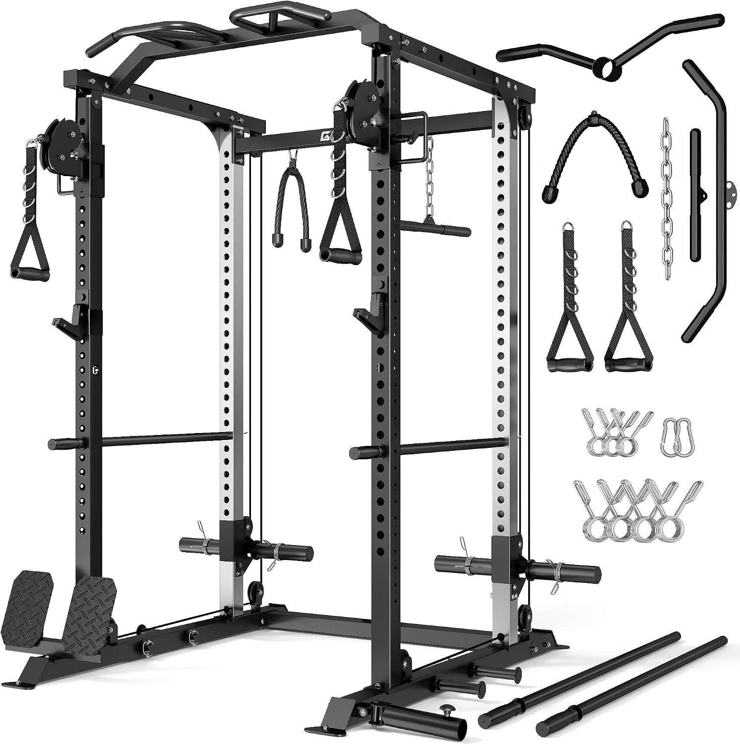 image:imageDP01 Power Cage 2000LBS Squat Rack with Cable Crossover and Dual Independent Pulley System Full Cage for Full Body Training Power Rack with More Training Attachments for Home GymBlack