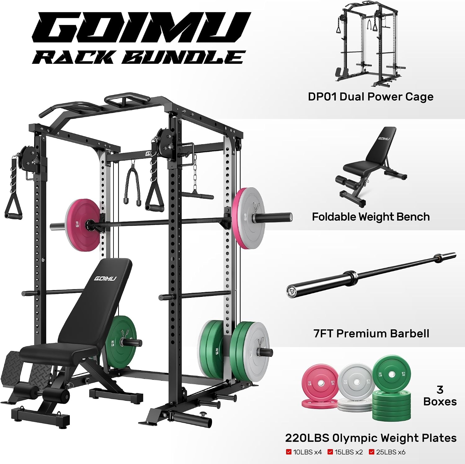 image:imageDP01 Power Cage 2000LBS Squat Rack with Cable Crossover and Dual Independent Pulley System Full Cage for Full Body Training Power Rack with More Training Attachments for Home GymBlack