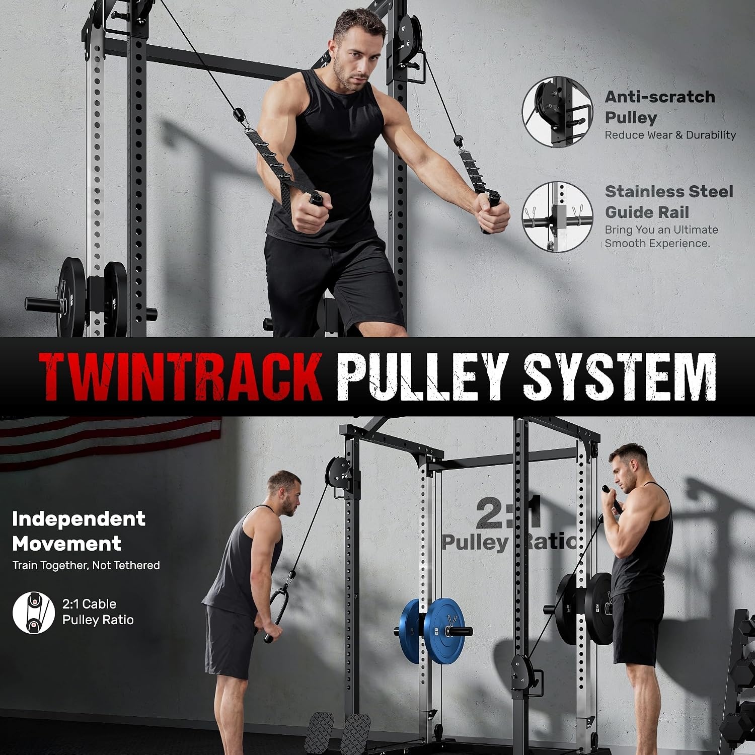 image:imageDP01 Power Cage 2000LBS Squat Rack with Cable Crossover and Dual Independent Pulley System Full Cage for Full Body Training Power Rack with More Training Attachments for Home GymBlack