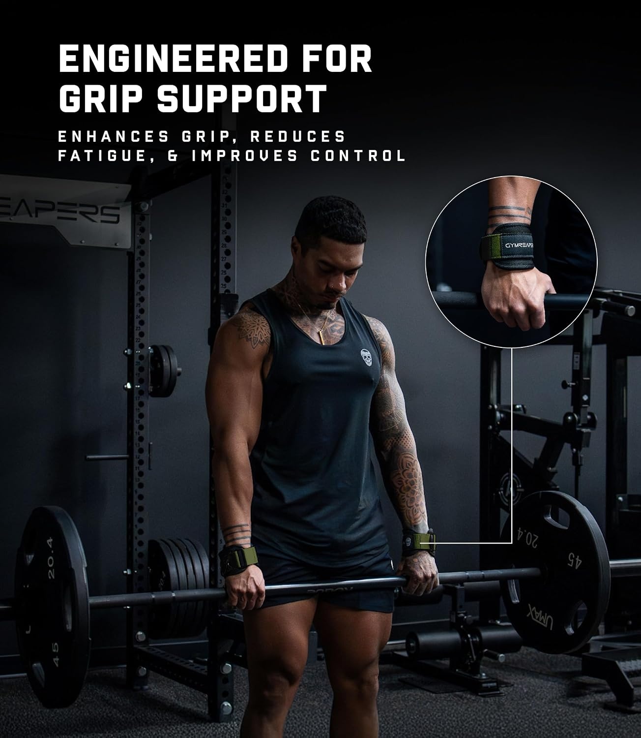 image:imageGymreapers GripLink Lifting Straps Heavy Duty DRing Weight Lifting Wrist Straps with AntiSlip Silicone Grip Beads Adjustable Support for Deadlifts Powerlifting Cable Machines amp Gym TrainingGreen
