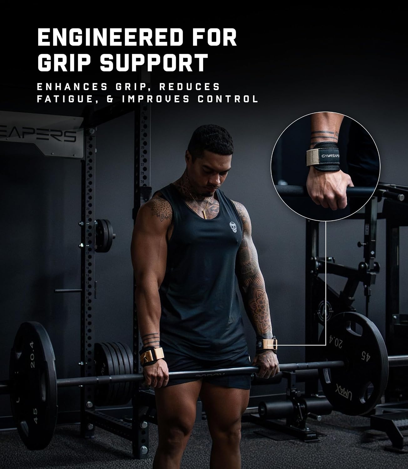 image:imageGymreapers GripLink Lifting Straps Heavy Duty DRing Weight Lifting Wrist Straps with AntiSlip Silicone Grip Beads Adjustable Support for Deadlifts Powerlifting Cable Machines amp Gym TrainingDesert Sand