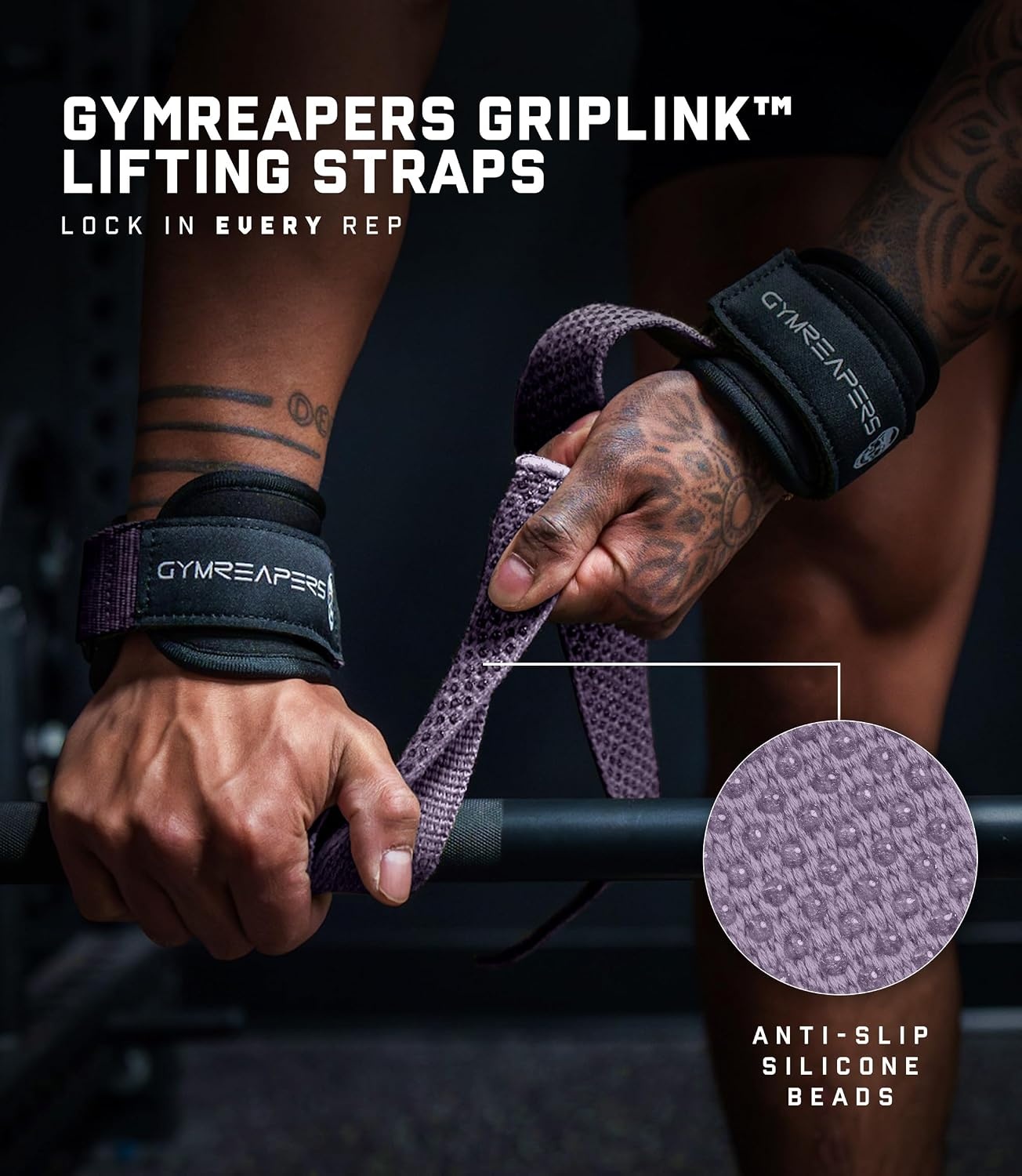 image:imageGymreapers GripLink Lifting Straps Heavy Duty DRing Weight Lifting Wrist Straps with AntiSlip Silicone Grip Beads Adjustable Support for Deadlifts Powerlifting Cable Machines amp Gym TrainingLilac