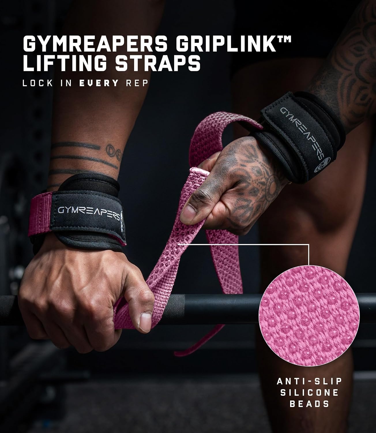 image:imageGymreapers GripLink Lifting Straps Heavy Duty DRing Weight Lifting Wrist Straps with AntiSlip Silicone Grip Beads Adjustable Support for Deadlifts Powerlifting Cable Machines amp Gym TrainingPink
