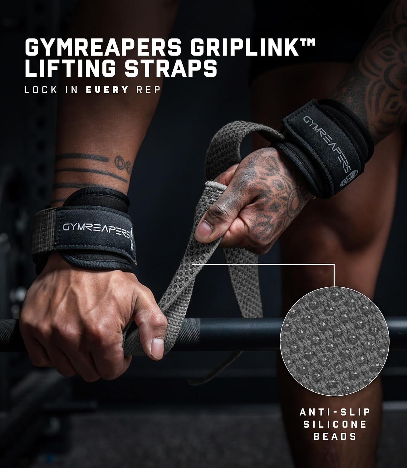 image:imageGymreapers GripLink Lifting Straps Heavy Duty DRing Weight Lifting Wrist Straps with AntiSlip Silicone Grip Beads Adjustable Support for Deadlifts Powerlifting Cable Machines amp Gym TrainingGray