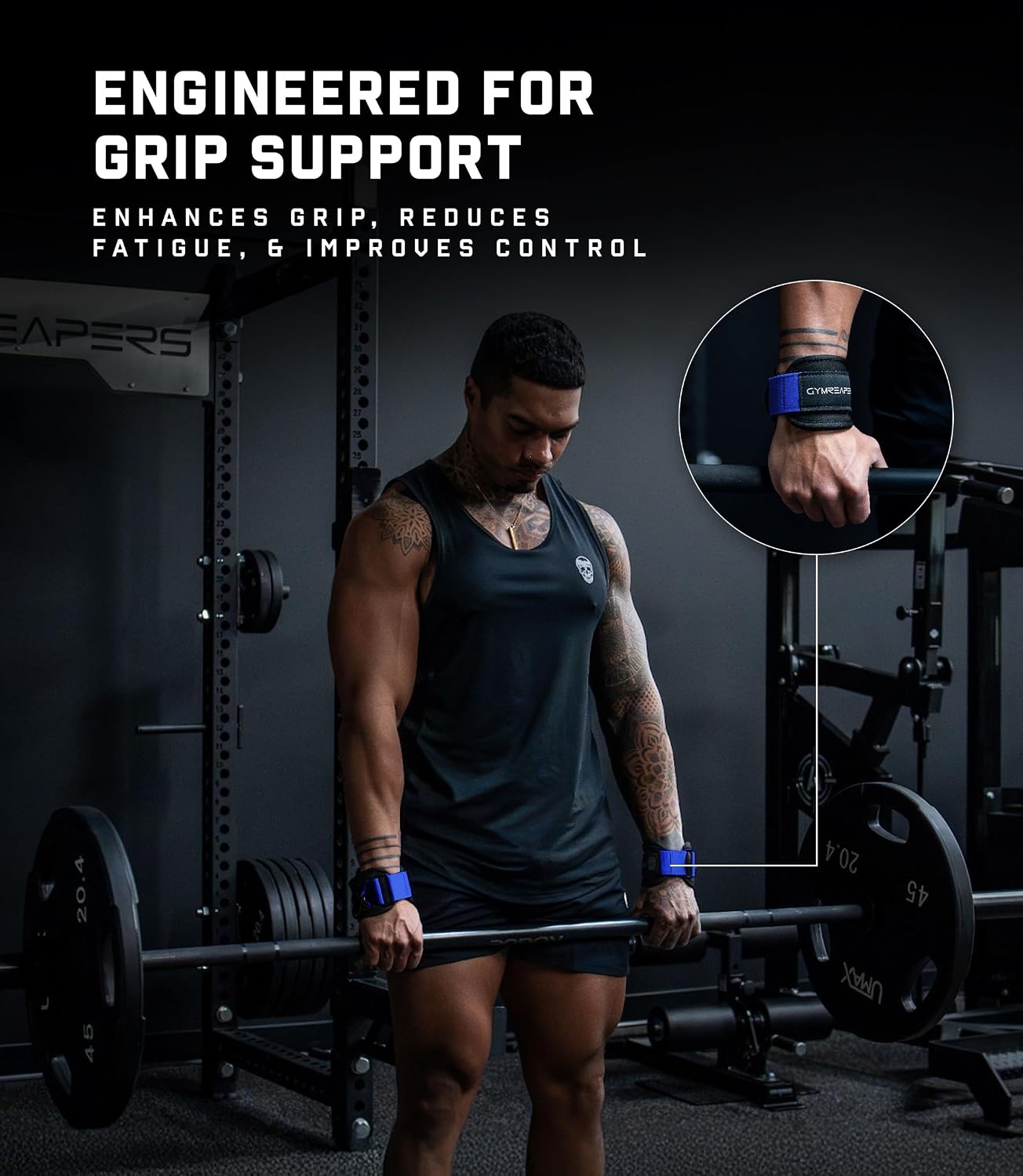 image:imageGymreapers GripLink Lifting Straps Heavy Duty DRing Weight Lifting Wrist Straps with AntiSlip Silicone Grip Beads Adjustable Support for Deadlifts Powerlifting Cable Machines amp Gym TrainingElectric Blue