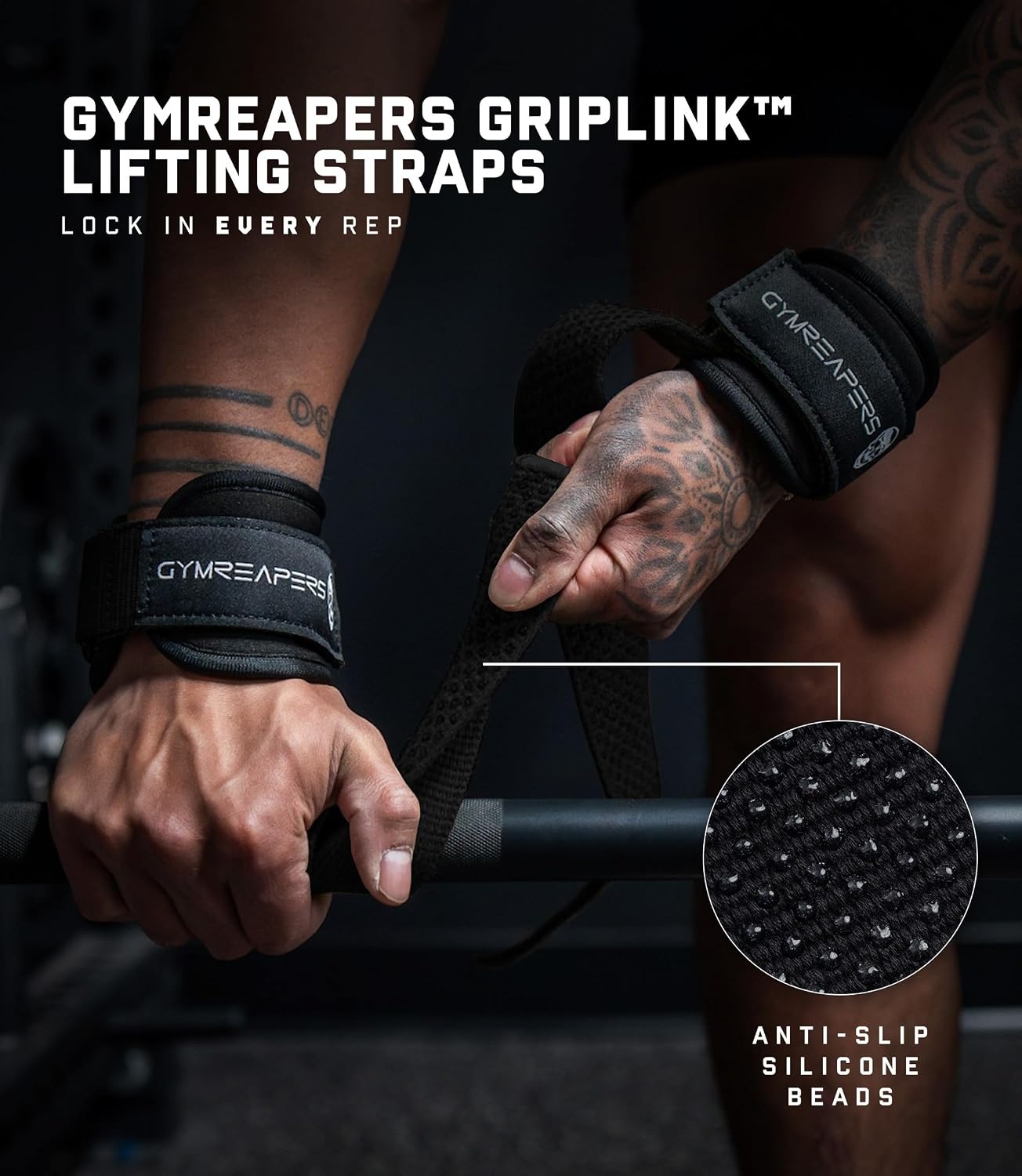 image:imageGymreapers GripLink Lifting Straps Heavy Duty DRing Weight Lifting Wrist Straps with AntiSlip Silicone Grip Beads Adjustable Support for Deadlifts Powerlifting Cable Machines amp Gym TrainingBlackWhite