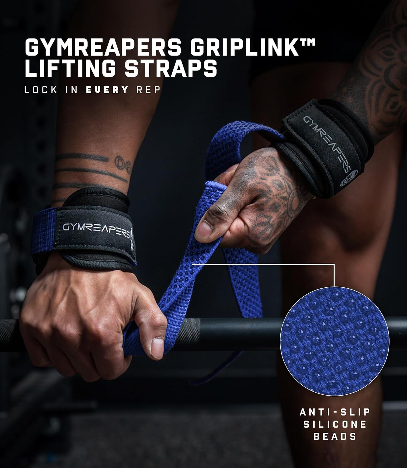 image:imageGymreapers GripLink Lifting Straps Heavy Duty DRing Weight Lifting Wrist Straps with AntiSlip Silicone Grip Beads Adjustable Support for Deadlifts Powerlifting Cable Machines amp Gym TrainingElectric Blue