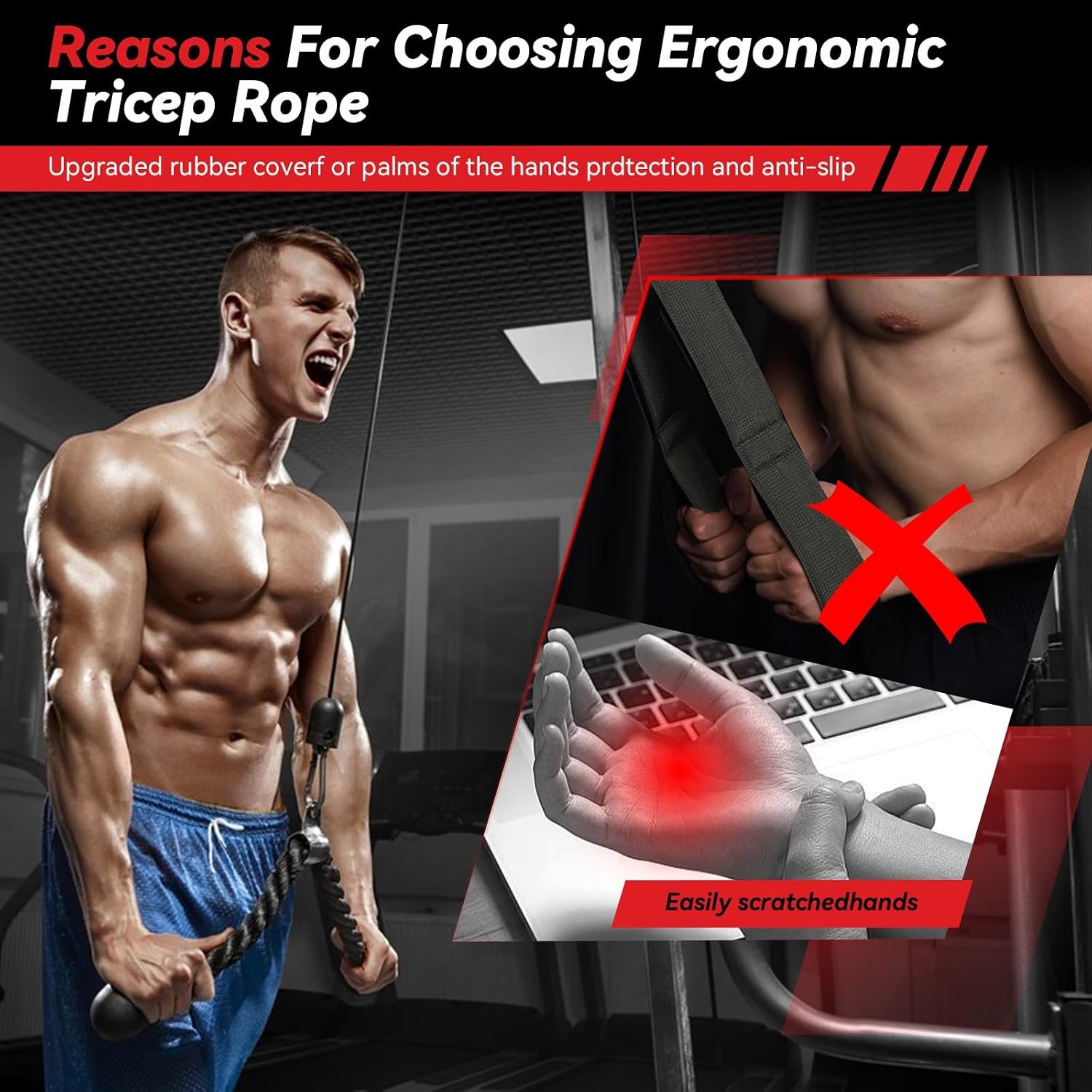 image:imageTricep Rope Cable Attachment Pull Down Cable 27 amp 36 Inch Tricep Pull Down Rope for Cable Machine Attachment LAT Pulldown Attachments and Cable Attachments for Gym36 Inch