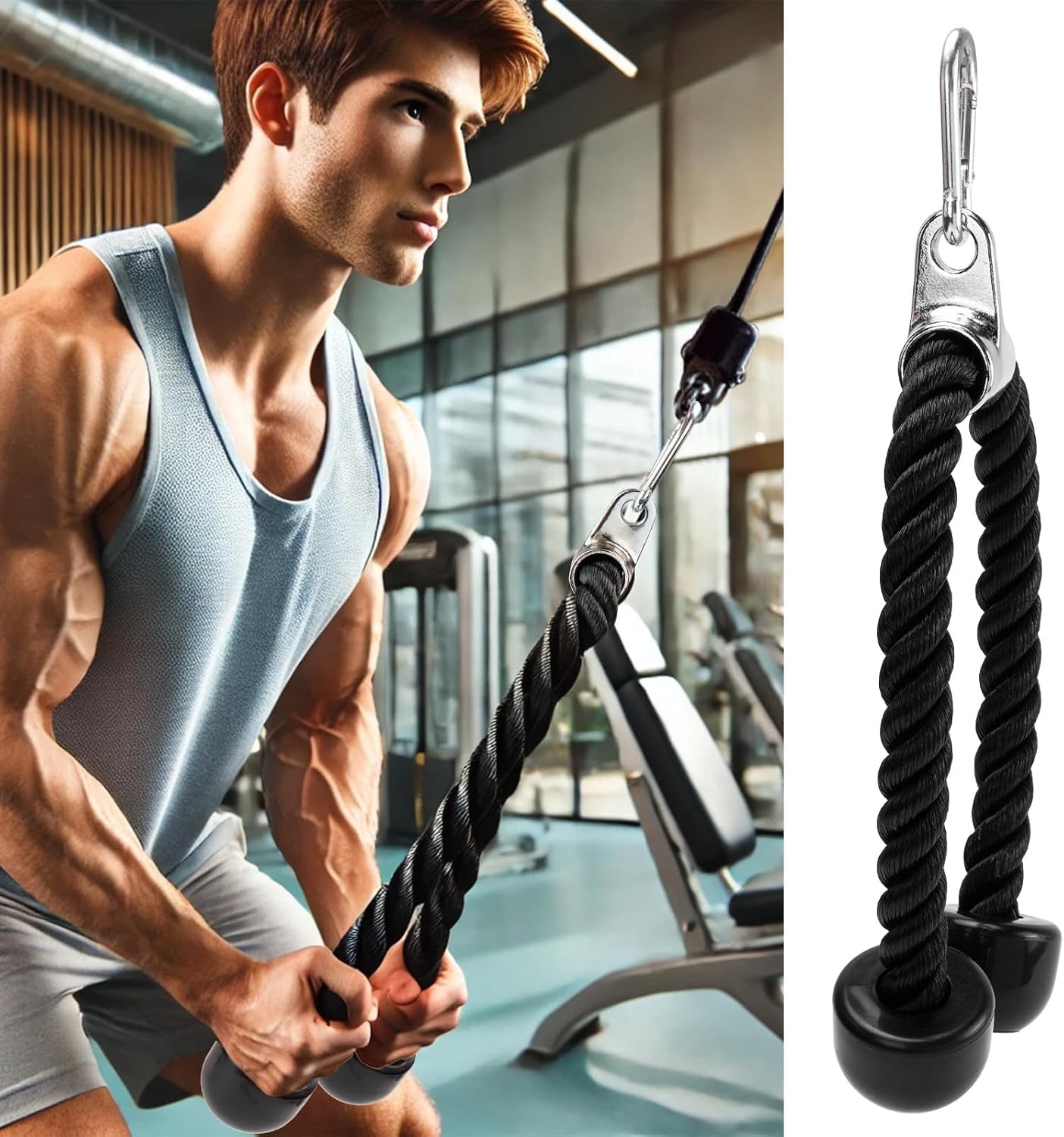 image:imageTricep Rope Cable Attachment Pull Down Cable 27 amp 36 Inch Tricep Pull Down Rope for Cable Machine Attachment LAT Pulldown Attachments and Cable Attachments for Gym36 Inch