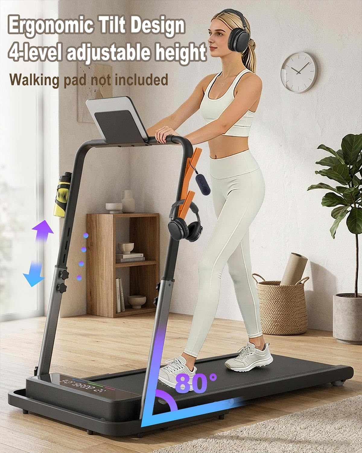 image:imageWalking Pad Handle Bar Only Adjustable amp Foldable Treadmill Handrail with Phone Holder Cup Holder amp Towel Hooks 224 Wide Max Height 433 Sturdy amp Easy Assembly Walking Pad AccessoriesBlack