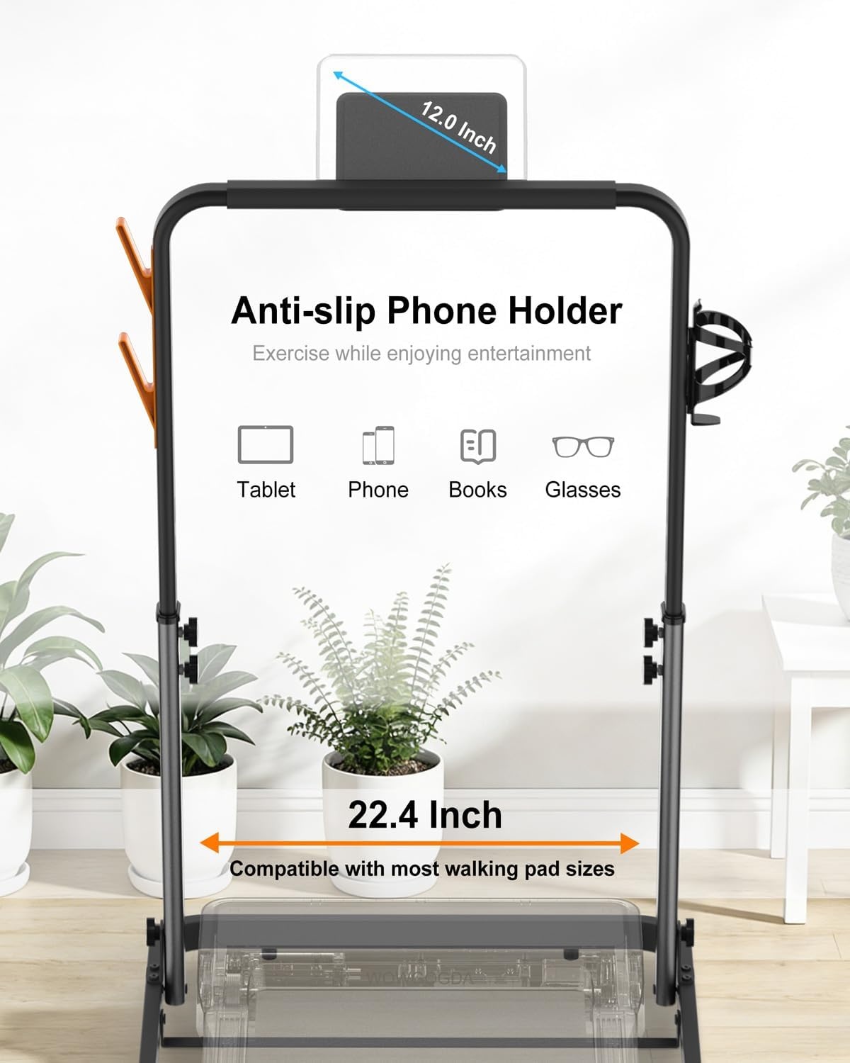 image:imageWalking Pad Handle Bar Only Adjustable amp Foldable Treadmill Handrail with Phone Holder Cup Holder amp Towel Hooks 224 Wide Max Height 433 Sturdy amp Easy Assembly Walking Pad AccessoriesBlack