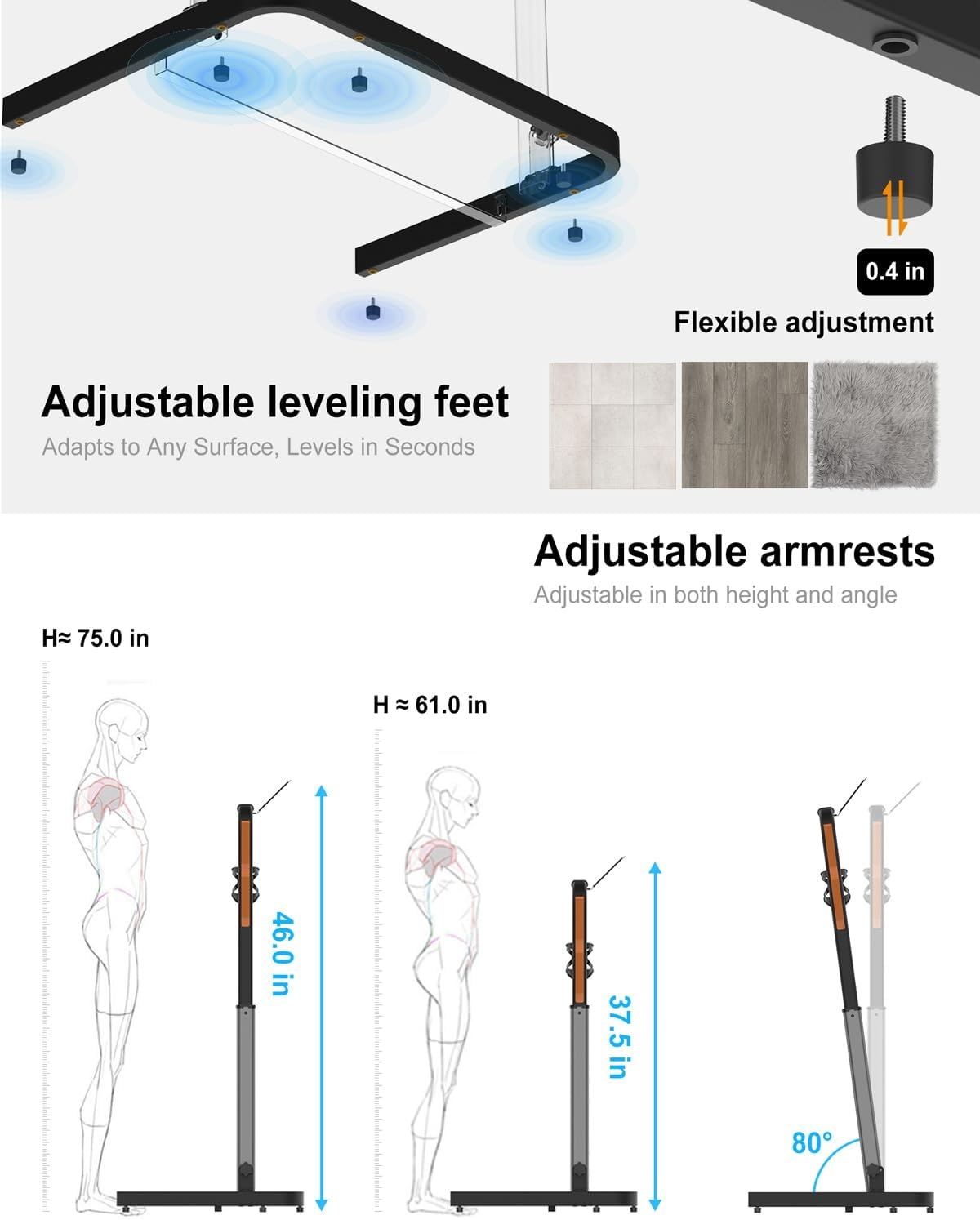 image:imageWalking Pad Handle Bar Only Adjustable amp Foldable Treadmill Handrail with Phone Holder Cup Holder amp Towel Hooks 224 Wide Max Height 433 Sturdy amp Easy Assembly Walking Pad AccessoriesBlack