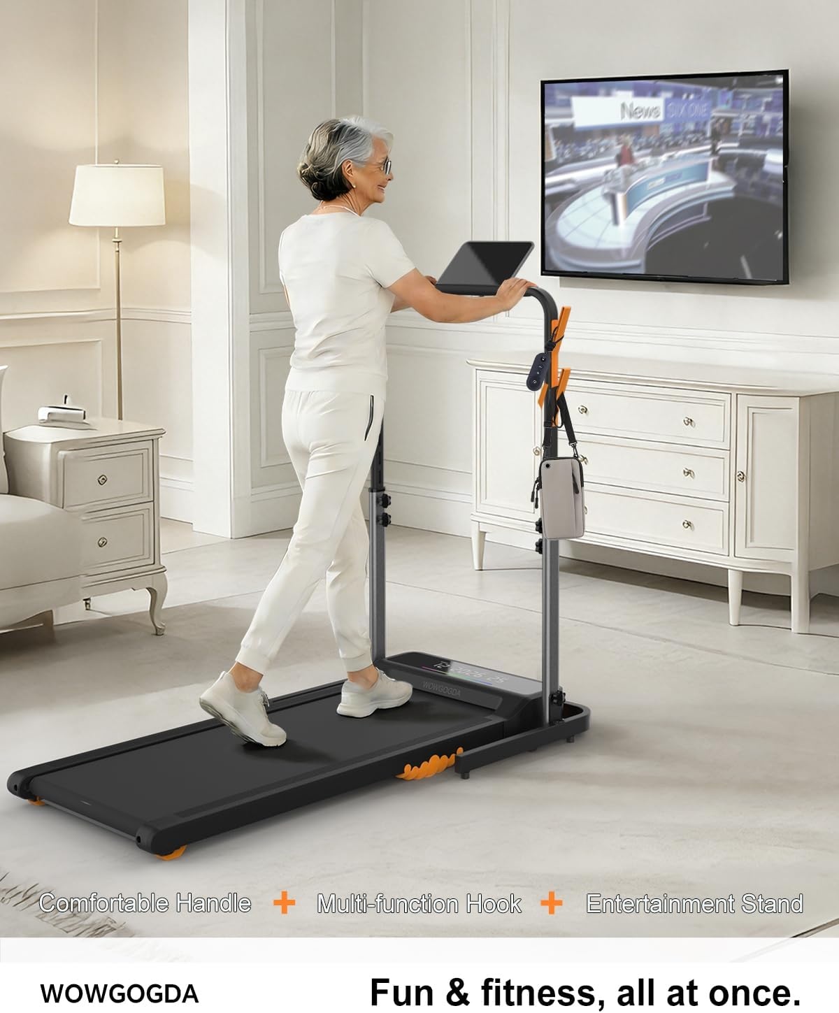 image:imageWalking Pad Handle Bar Only Adjustable amp Foldable Treadmill Handrail with Phone Holder Cup Holder amp Towel Hooks 224 Wide Max Height 433 Sturdy amp Easy Assembly Walking Pad AccessoriesBlack