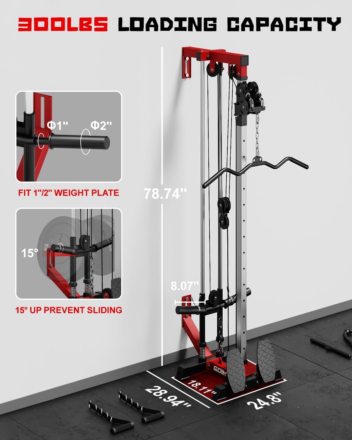 image:imageWall Mount Cable Station WM1 Cable Crossover Machine with 17 Positions High and Low Cable Crossover Machine with Removable Footplate for Garage Home Gym120LBS Colorful with Bench Package RD
