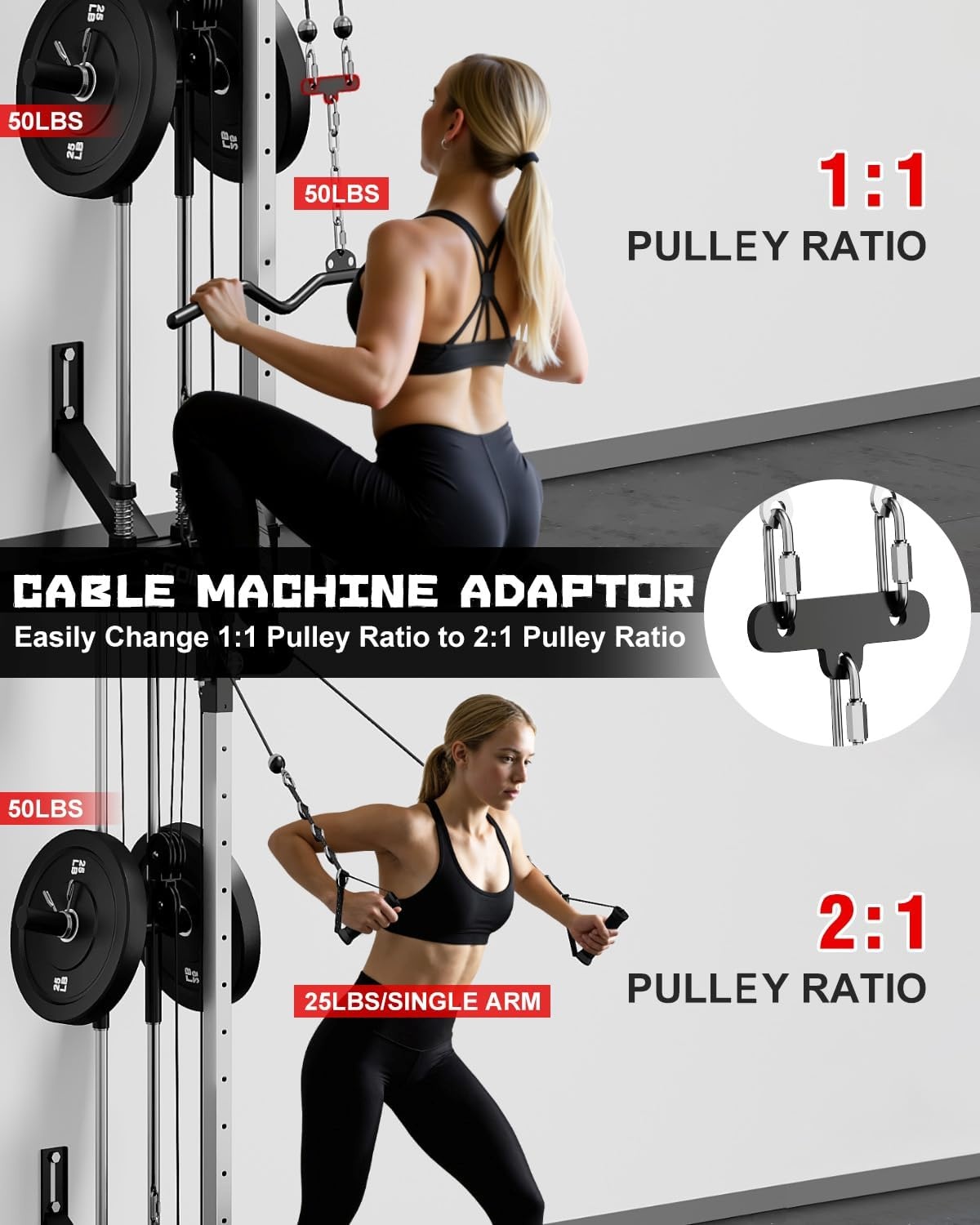 image:imageWall Mount Cable Station WM1 Cable Crossover Machine with 17 Positions High and Low Cable Crossover Machine with Removable Footplate for Garage Home Gym100LBS Home Gym Package BK