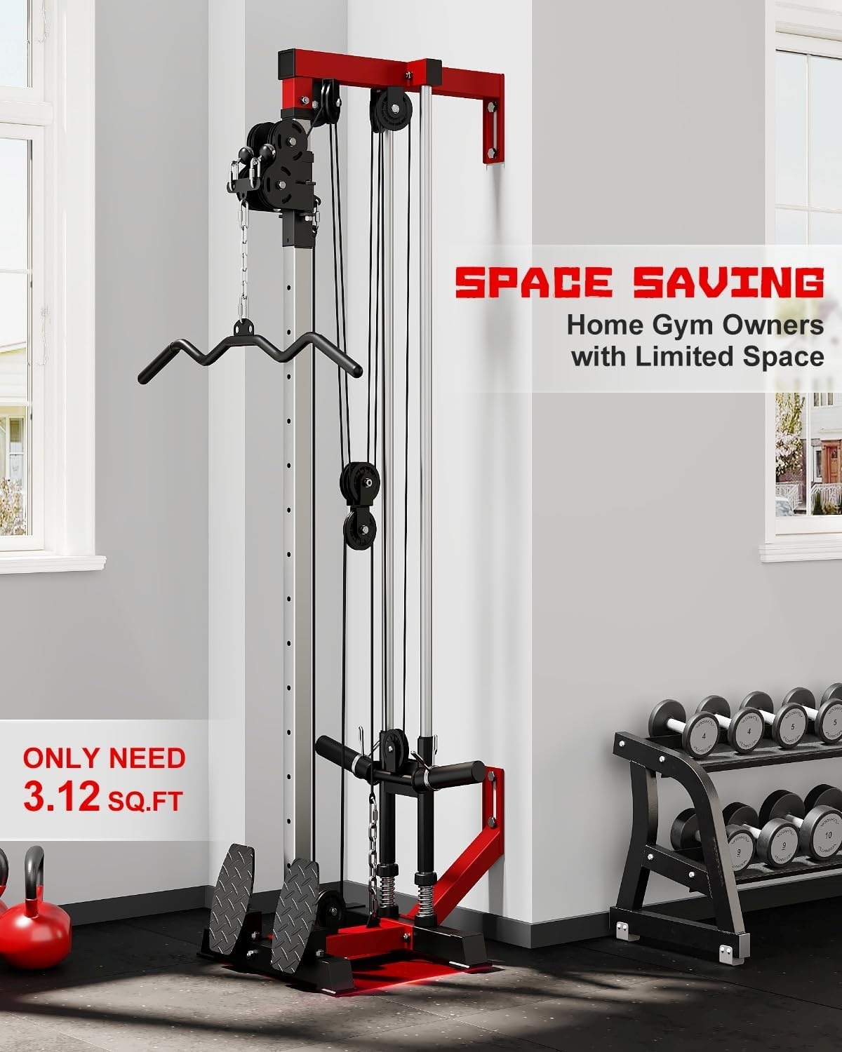 image:imageWall Mount Cable Station WM1 Cable Crossover Machine with 17 Positions High and Low Cable Crossover Machine with Removable Footplate for Garage Home Gym100LBS Home Gym Package RD