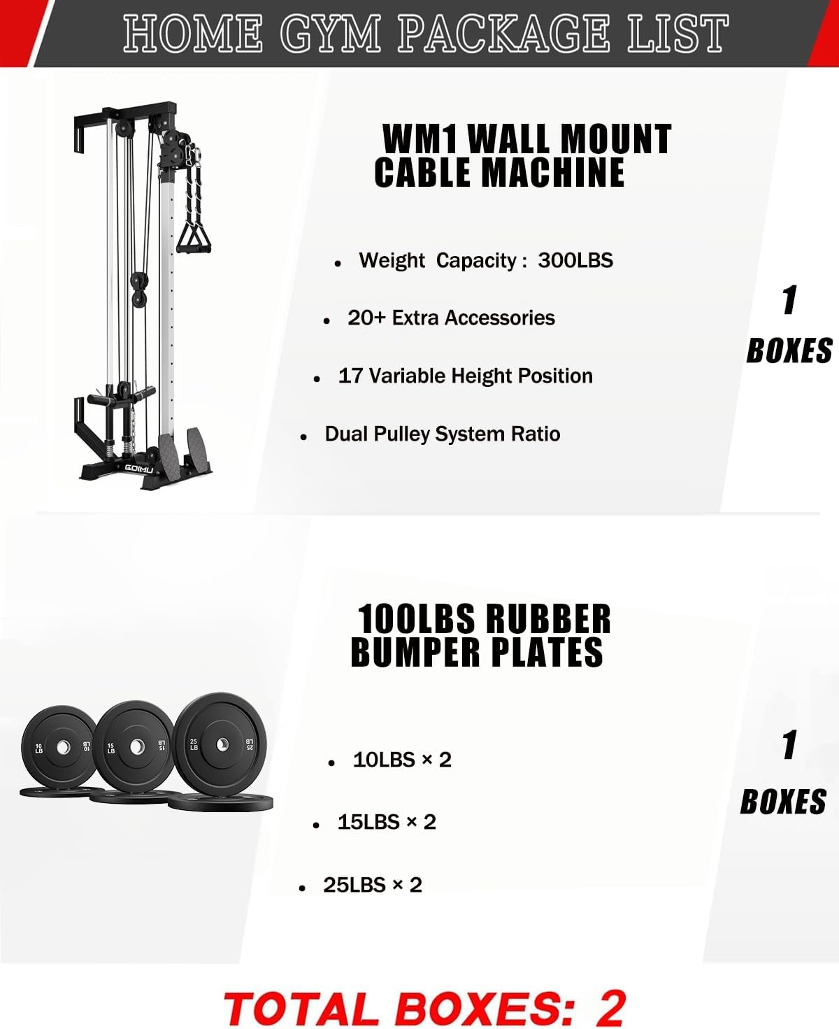 image:imageWall Mount Cable Station WM1 Cable Crossover Machine with 17 Positions High and Low Cable Crossover Machine with Removable Footplate for Garage Home Gym100LBS Home Gym Package BK