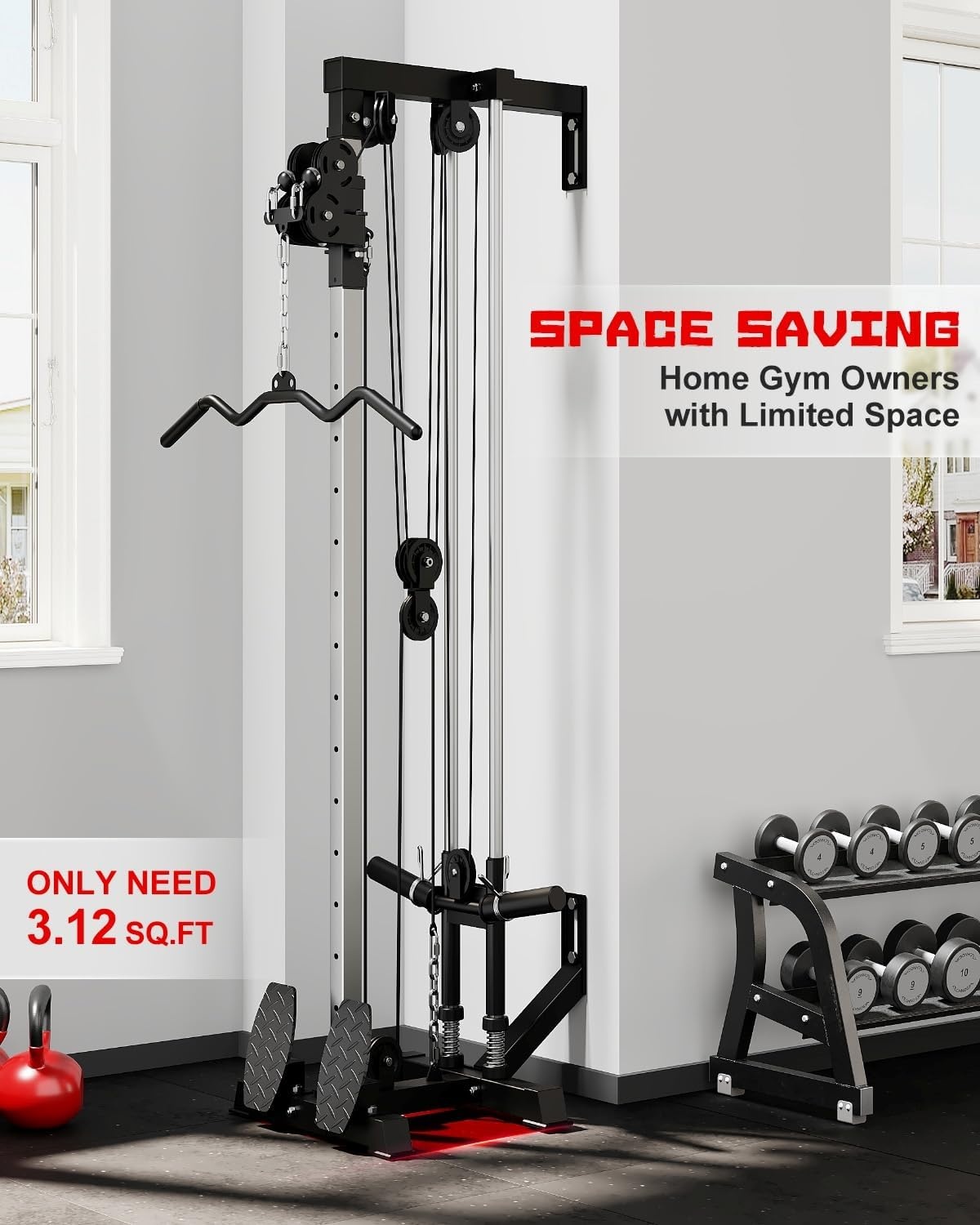 image:imageWall Mount Cable Station WM1 Cable Crossover Machine with 17 Positions High and Low Cable Crossover Machine with Removable Footplate for Garage Home Gym100LBS Home Gym Package BK