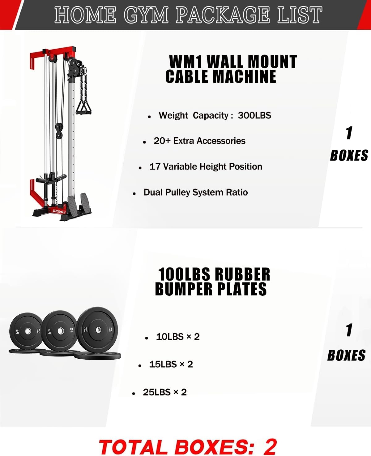 image:imageWall Mount Cable Station WM1 Cable Crossover Machine with 17 Positions High and Low Cable Crossover Machine with Removable Footplate for Garage Home Gym100LBS Home Gym Package RD