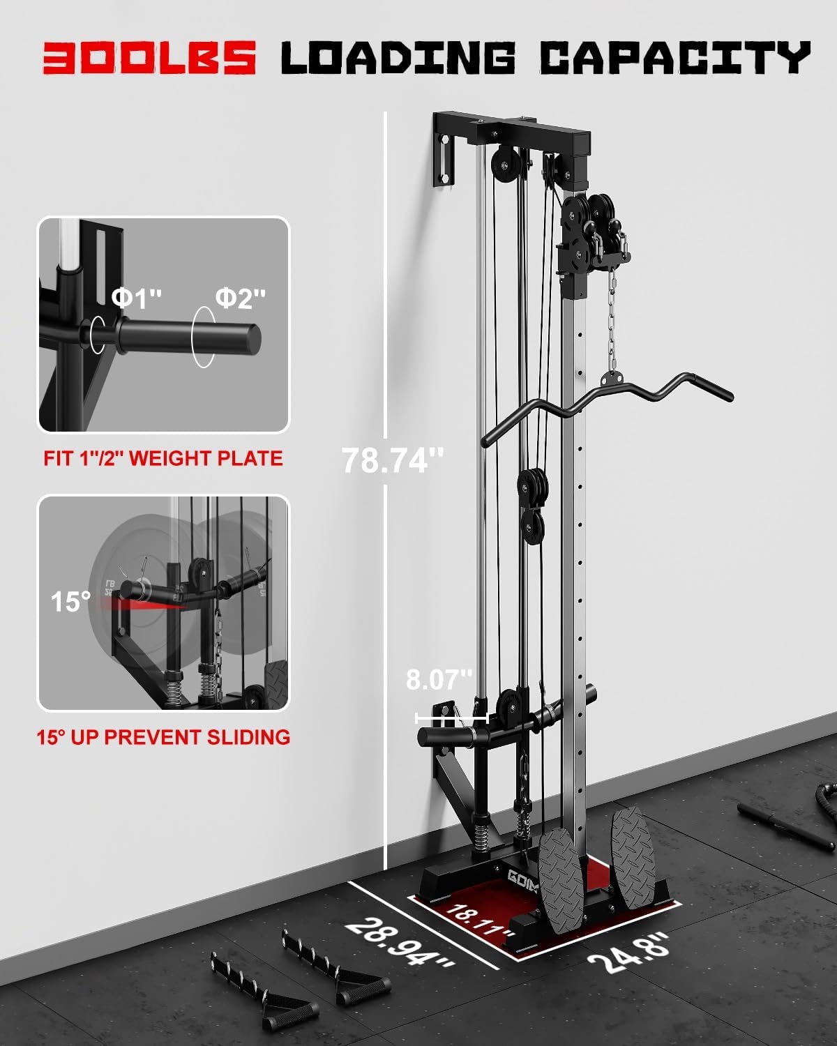 image:imageWall Mount Cable Station WM1 Cable Crossover Machine with 17 Positions High and Low Cable Crossover Machine with Removable Footplate for Garage Home GymWM1 Cable Station BK