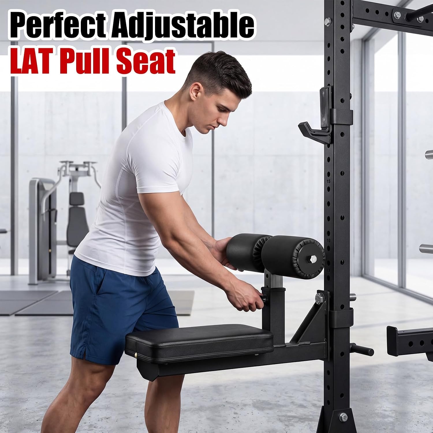 image:imageWesiti LAT Pulldown Seat 50 mm Thickened PU Cushion 4Level Height Adjustable Pull Down Seat Attachment 26mm Hole Heavy Duty Steel Structure Converts Machine for Gym Home Body Strength Training