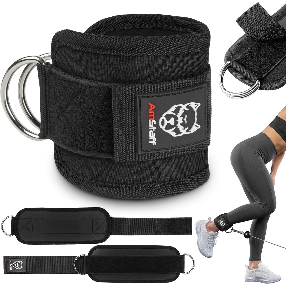 image:imageAmStaff Fitness Ankle Straps for Cable Machines Padded Gym Ankle Cuffs for Glutes Legs and Booty Workouts Adjustable Cable Attachments for Women amp Men One SizeBlack Single
