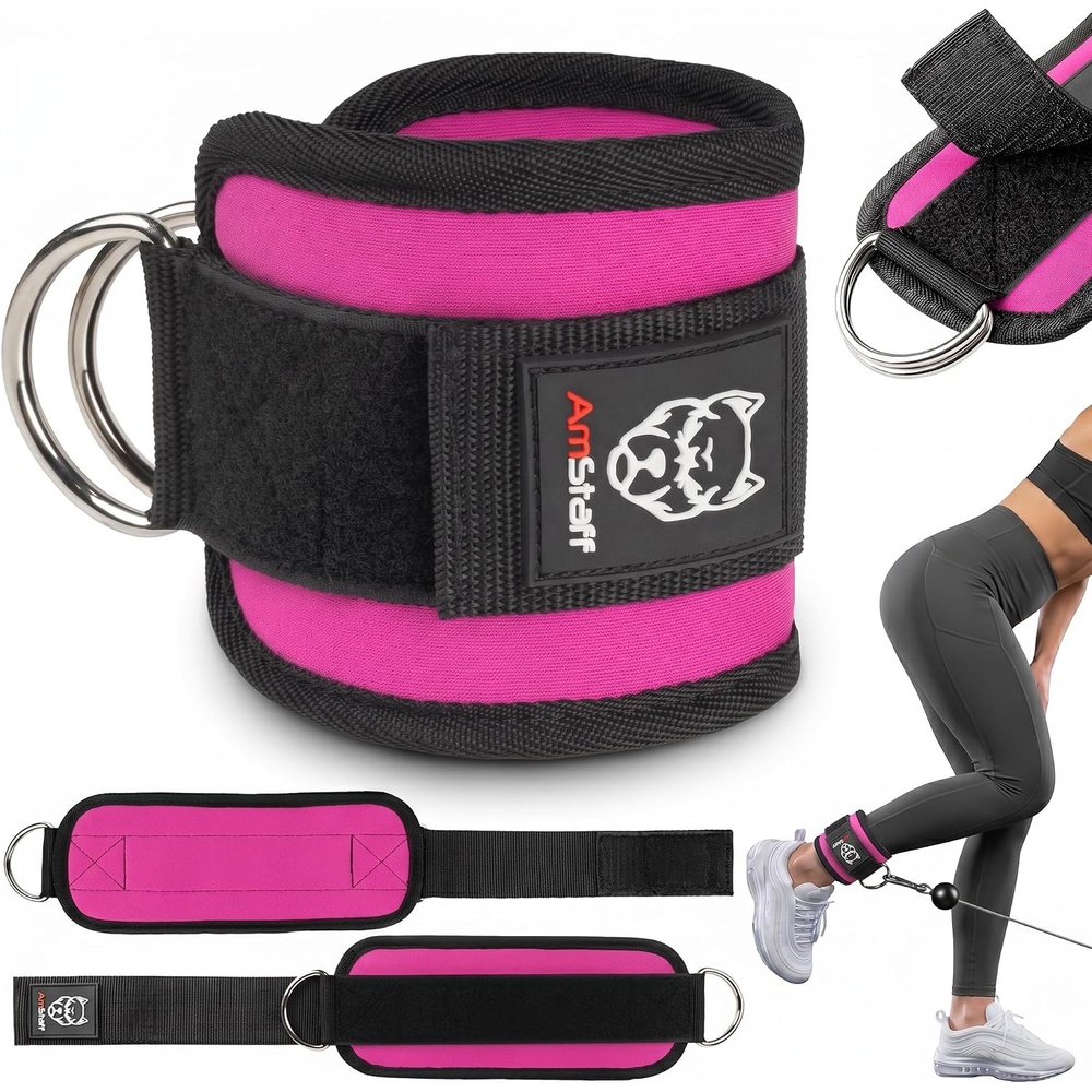 image:imageAmStaff Fitness Ankle Straps for Cable Machines  Padded Gym Ankle Cuffs for Glutes Legs and Booty Workouts  Adjustable Cable Attachments for Women amp Men  One SizePink Single