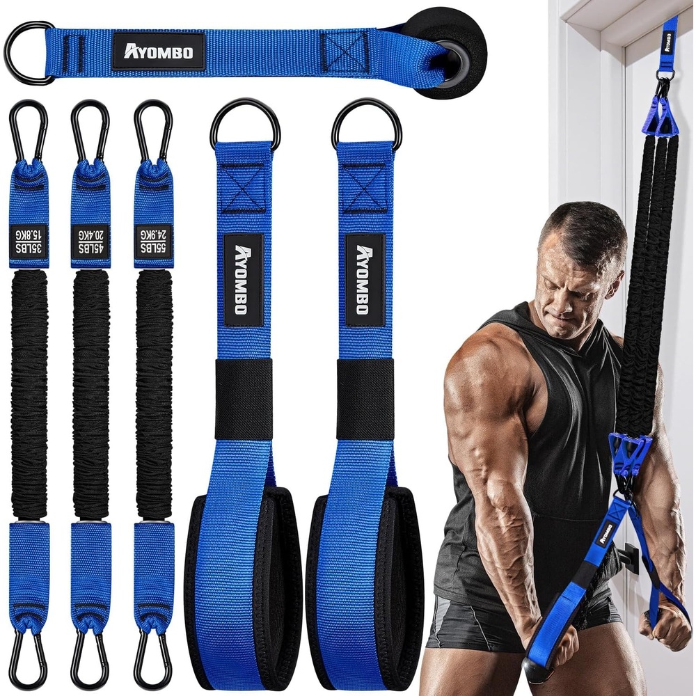 image:imageAyombo Home Gym Tricep Rope Workout Equipment Heavy Resistance Bands with Handles Door Anchor Pull Down Attachment for Triceps Biceps ArmsChestBack Exercise Best Replacement for Cable MachinesBlue
