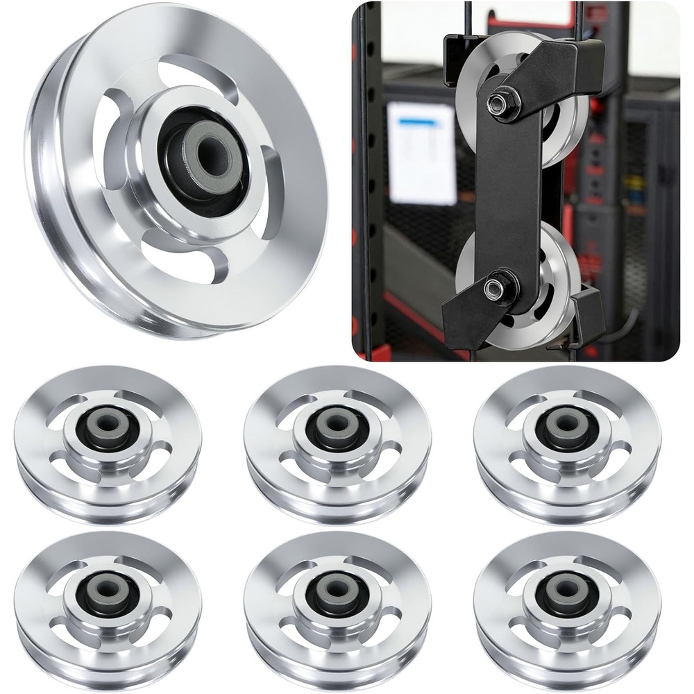 image:imageBESTEEL 6pcs 90mm Universal Aluminum Pulley Wheel for Gym Equipment Silent Cable Machine Replacement PartHeavy Duty Undeformable Fitness Aluminum Alloy Bearing Gym Pulley Wheel for Home Gym Silver6