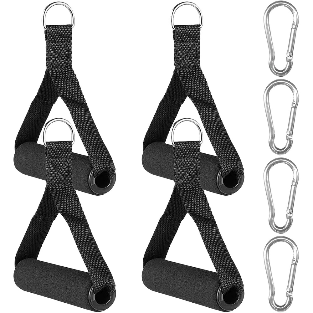 image:imageBLMHTWO 4PCS Resistance Band Handles Handles for Resistance Bands  Heavy Duty Gym Handles Rope Exercise Handle with 4 Carabiners Workout Handle for Cable Machine Attachment