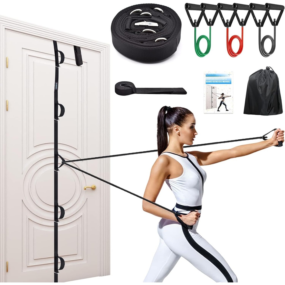 image:imageBrebebe Door Anchor Strap for Resistance Bands Exercises Multi Point Anchor Gym Attachment for Home Fitness Portable Door Band Resistance Workout Equipment Easy to Install PunchFree NailFree7 pc set Anchor  100 LBS Bands Set