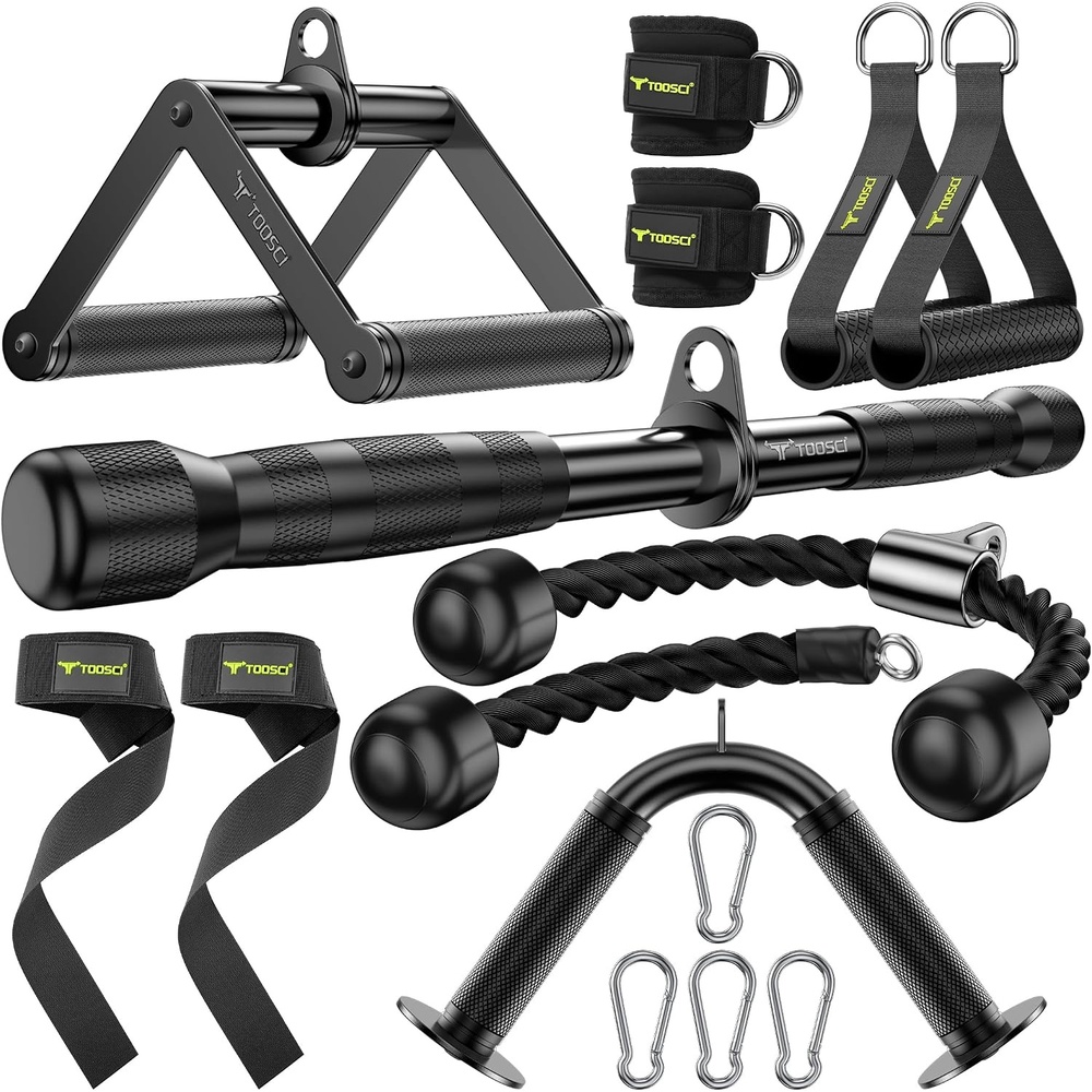 image:imageCable Attachments for Gym LAT Pulldown amp Cable Machine Attachment Set VShaped Bar Rotating Straight Bar V Rotation Handle Nylon Tricep Rope Ankle Straps amp Handles Home GymShort Bar Set