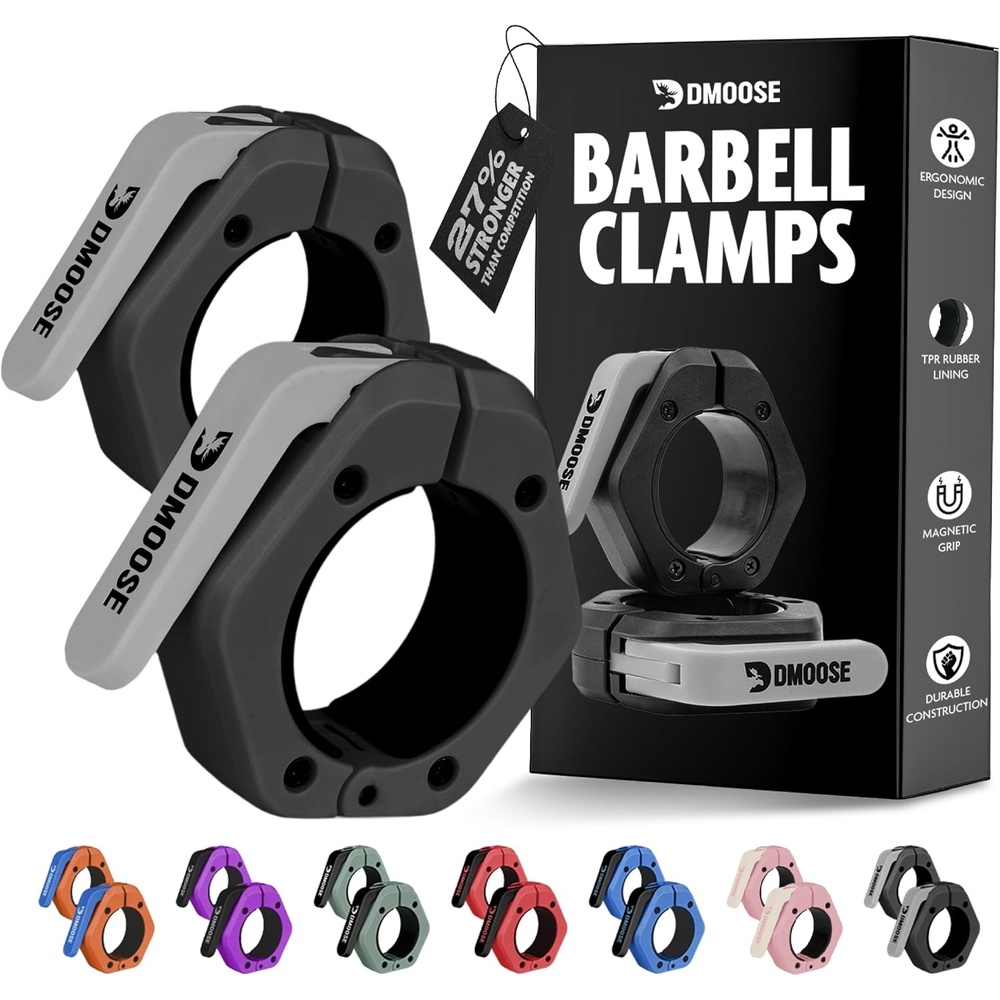 image:imageDMoose Fitness Barbell Clips 2 Inch Pair  Quick Release Olympic Barbell Clamps amp Collars with Anti Slip TPR Grip for Secure Weightlifting and Powerlifting  Weight Clips for Bars at Home or GymBlack