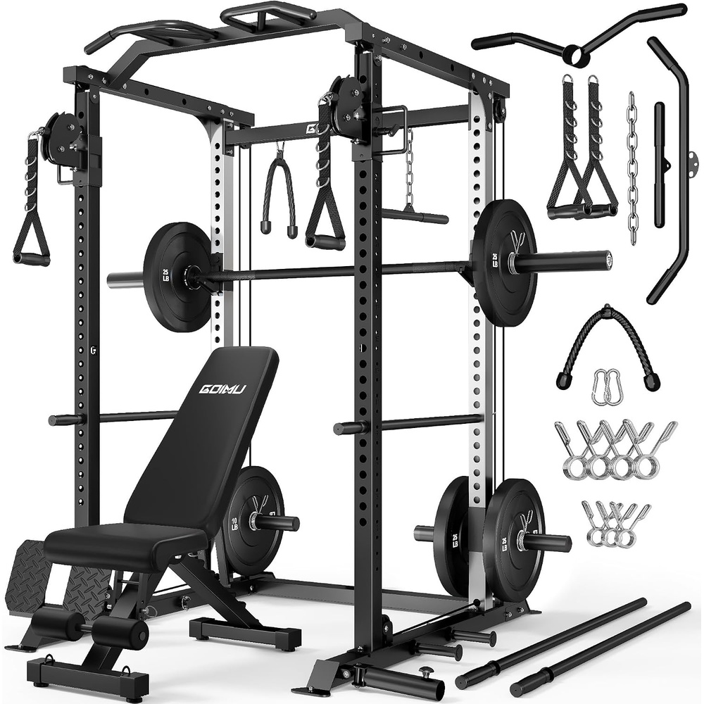 image:imageDP01 Power Cage 2000LBS Squat Rack with Cable Crossover and Dual Independent Pulley System Full Cage for Full Body Training Power Rack with More Training Attachments for Home GymBlack