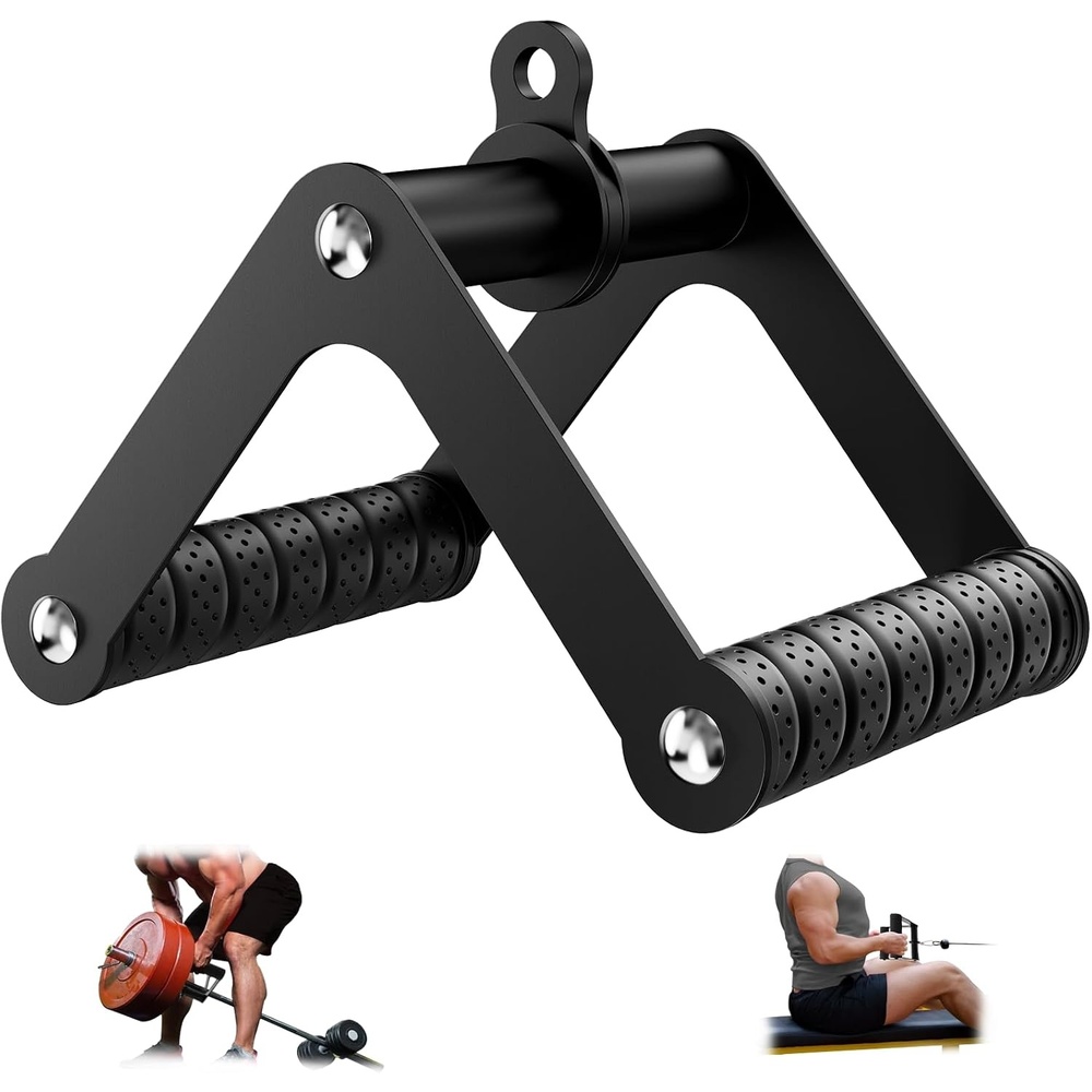 image:imageDouble D Row Handle LAT Pulldown Attachments 13 Inch Diameter Big Comfort Rubber Grip V Bar Attachmentt for Cable Machine Home Gym AccessoryBlack Double D
