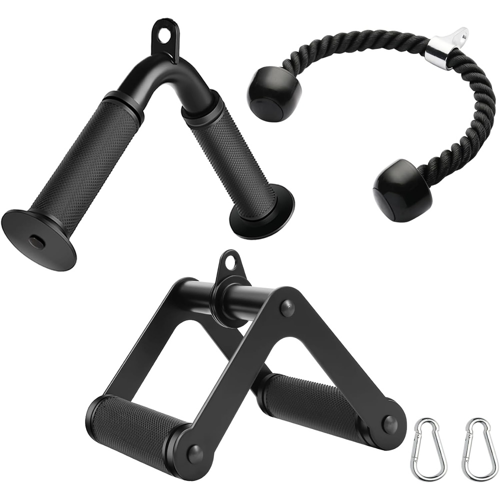 image:imageDouble D Row Handle LAT Pulldown Attachments 13 Inch Diameter Big Comfort Rubber Grip V Bar Attachmentt for Cable Machine Home Gym AccessoryBlack Three Set