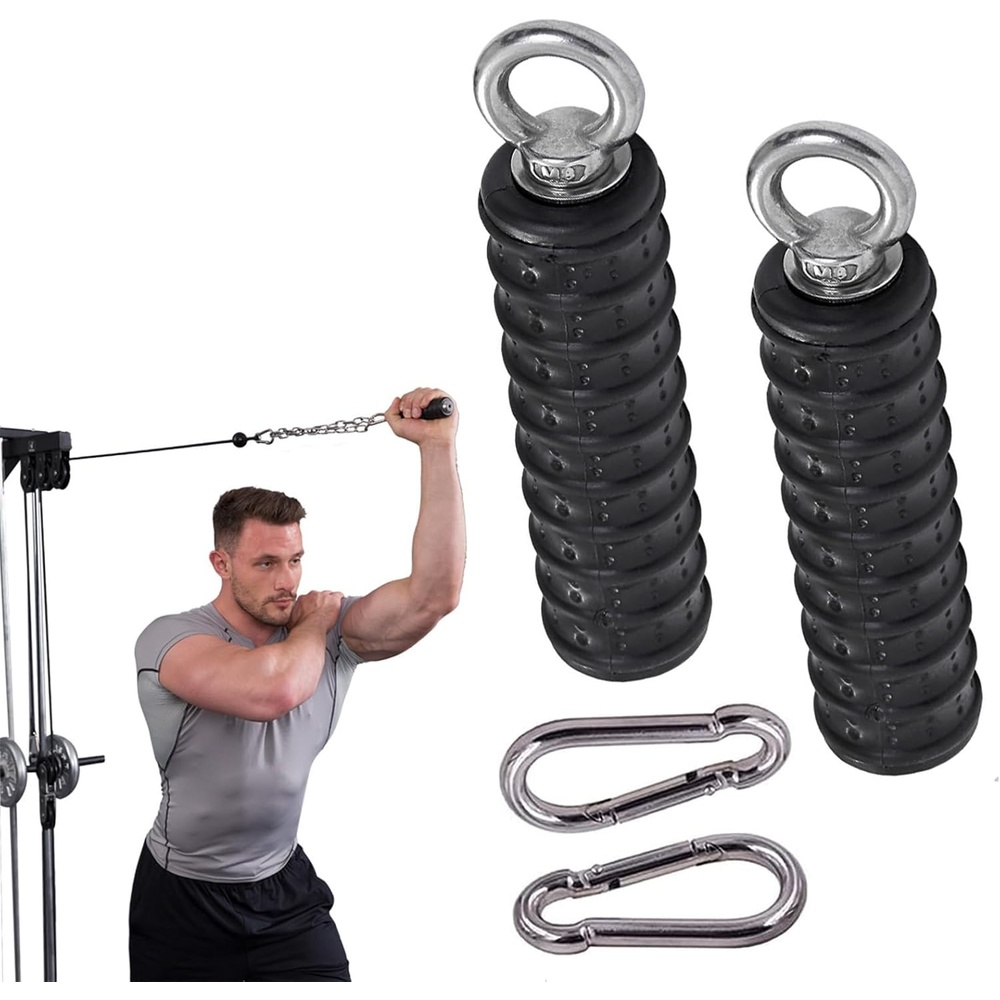 image:imageErgonomic Tricep Rope Handle Pulldown Attachment Fitness Cable Attachments for Gym Home LAT Pull Down Bar for Cable Machine Tricep Grip Arm Workout Cable AttachmentsBlack2pack