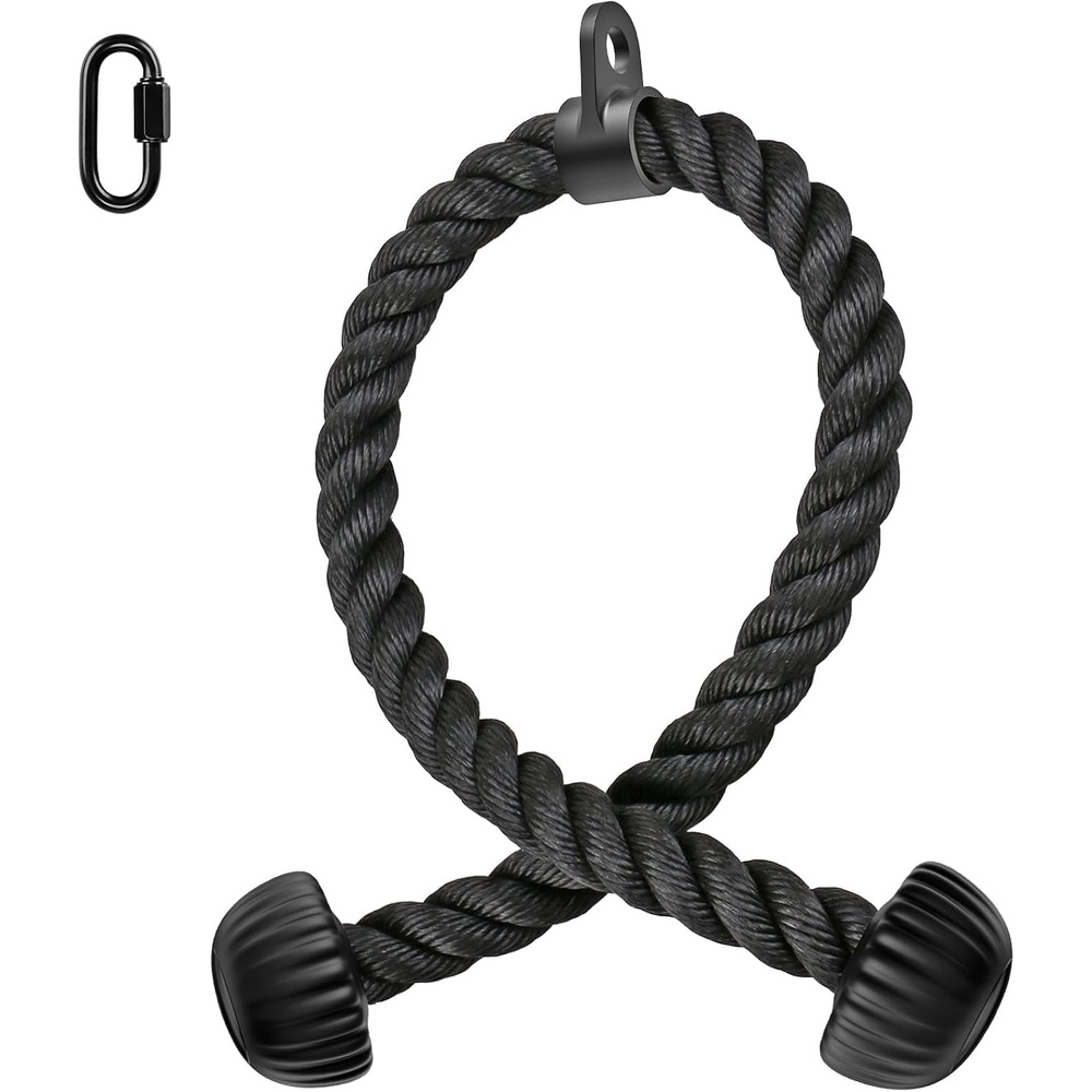 image:imageSELEWARE Tricep Rope Cable Attachment with NonSlip Soft Rubber Ends  2836 Heavy Duty Nylon Tricep Pull Down Rope with Carabiner for Cable Machine Pulley System Home Gym Workout Accessories36 Triceps Rope Black