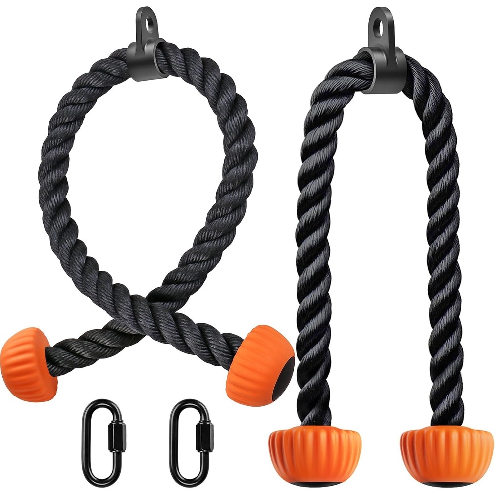 image:imageSELEWARE Tricep Rope Cable Attachment with NonSlip Soft Rubber Ends  2836 Heavy Duty Nylon Tricep Pull Down Rope with Carabiner for Cable Machine Pulley System Home Gym Workout Accessories2836 Triceps Rope Black  Orange