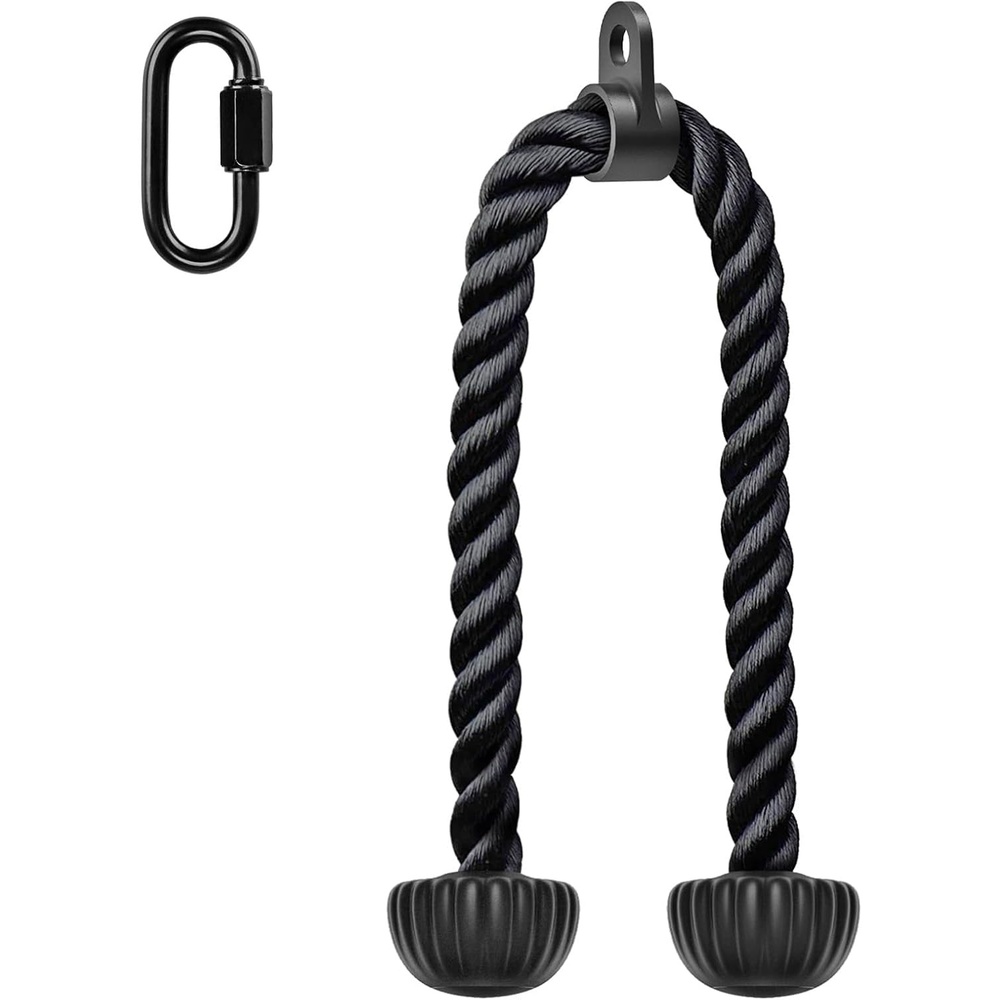 image:imageSELEWARE Tricep Rope Cable Attachment with NonSlip Soft Rubber Ends  2836 Heavy Duty Nylon Tricep Pull Down Rope with Carabiner for Cable Machine Pulley System Home Gym Workout Accessories28 Triceps Rope Black