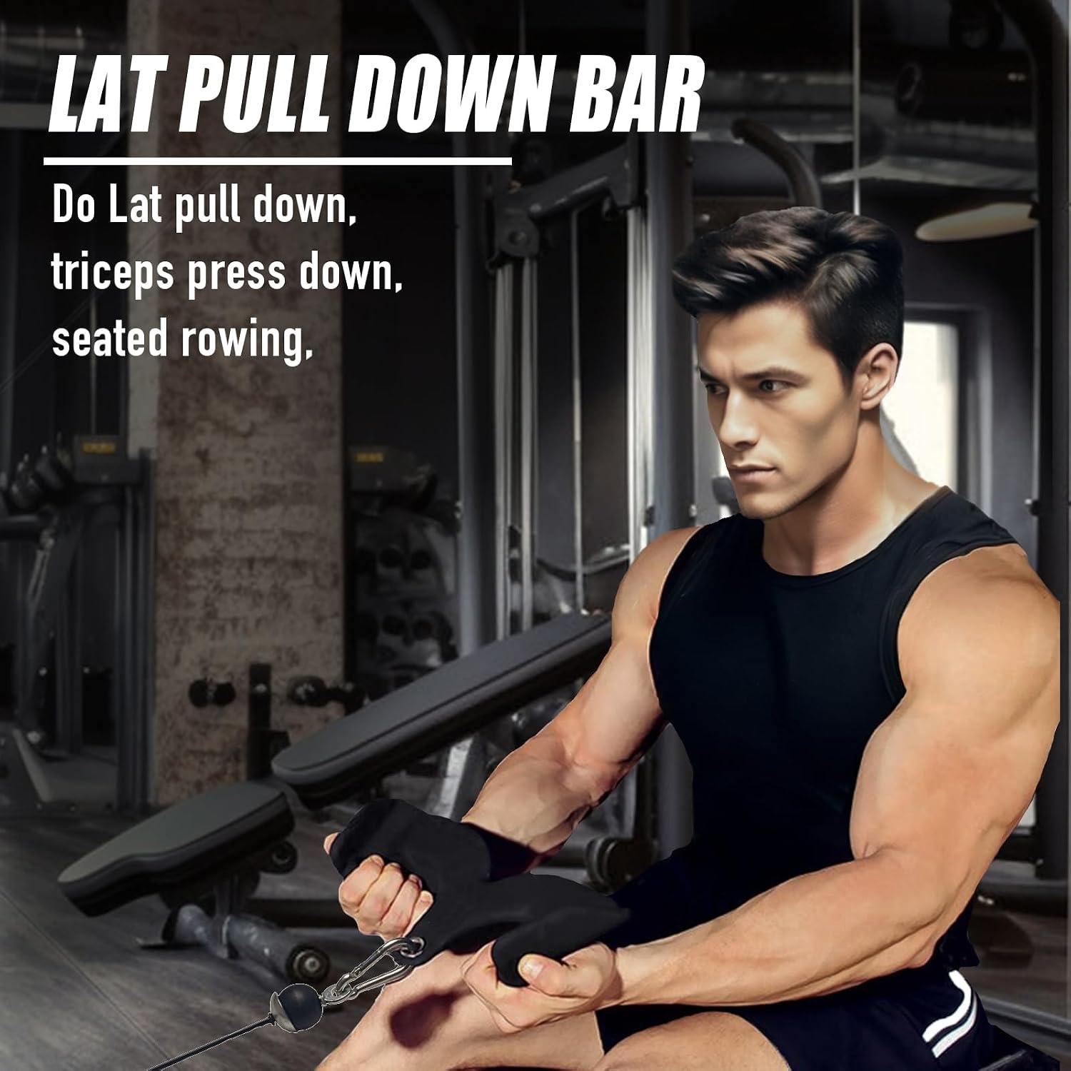 image:imageErgonomic LAT Pull Down Bars Back and Triceps Strength Training Equipment LAT Pulldown Attachments Cable Attachments for Home GymBT0024