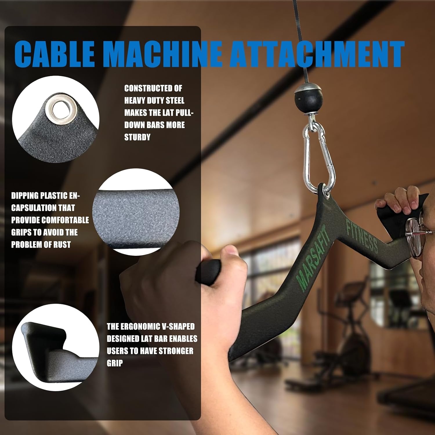 image:imageErgonomic LAT Pull Down Bars Back and Triceps Strength Training Equipment LAT Pulldown Attachments Cable Attachments for Home GymBT0345