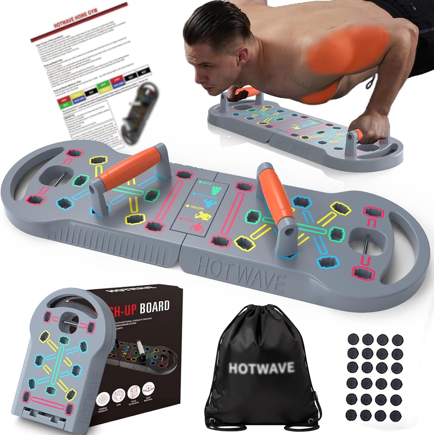 image:imageHOTWAVE Push Up Board Portable PushUp Board Foldable 20 in 1 Push Up BarGrey