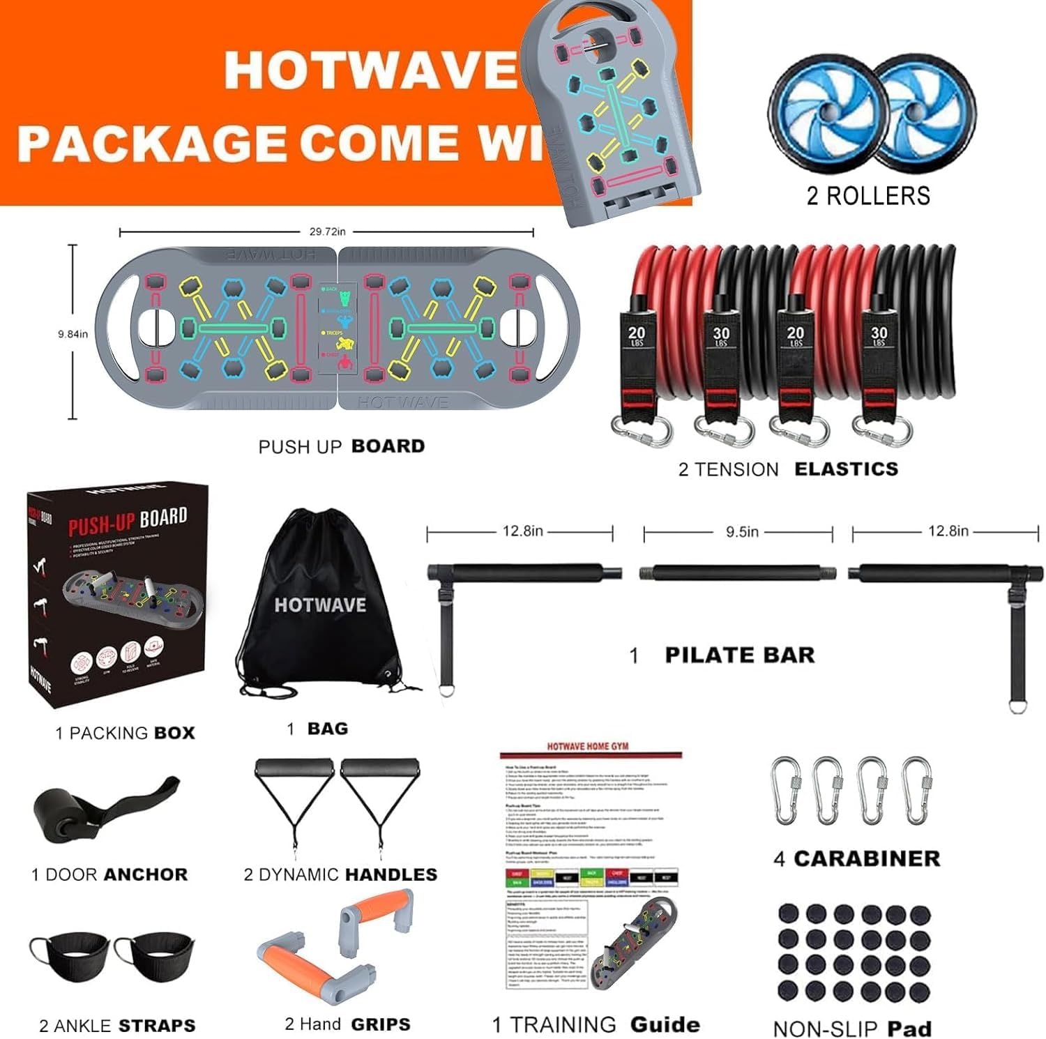 image:imageHOTWAVE Push Up Board Portable PushUp Board Foldable 20 in 1 Push Up BarGrey