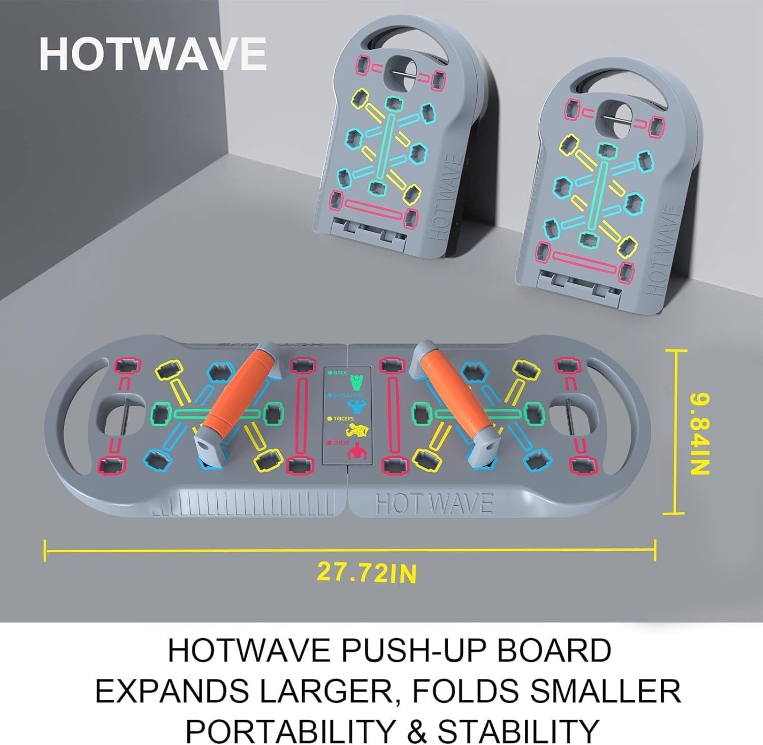 image:imageHOTWAVE Push Up Board Portable PushUp Board Foldable 20 in 1 Push Up BarGrey