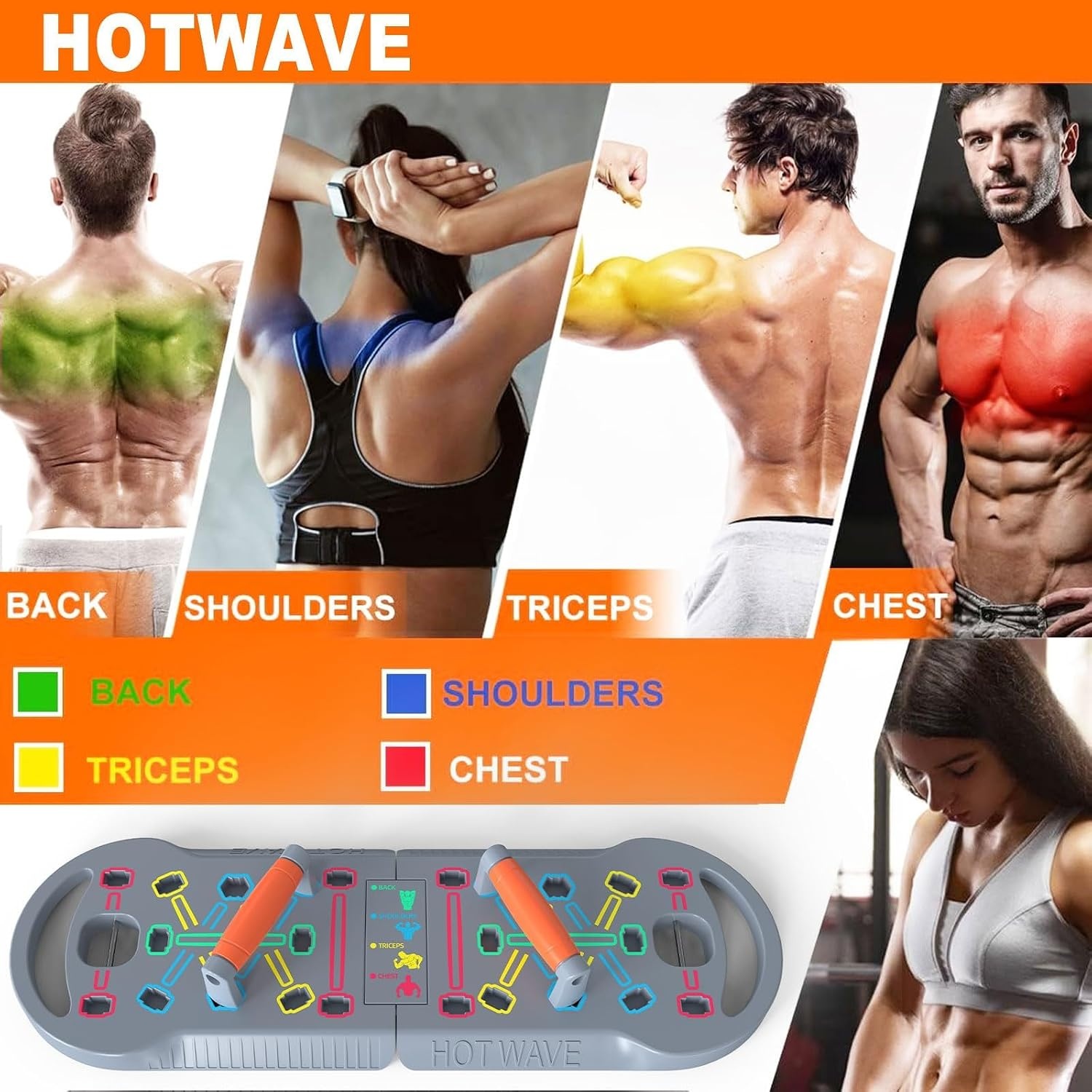image:imageHOTWAVE Push Up Board Portable PushUp Board Foldable 20 in 1 Push Up BarGrey